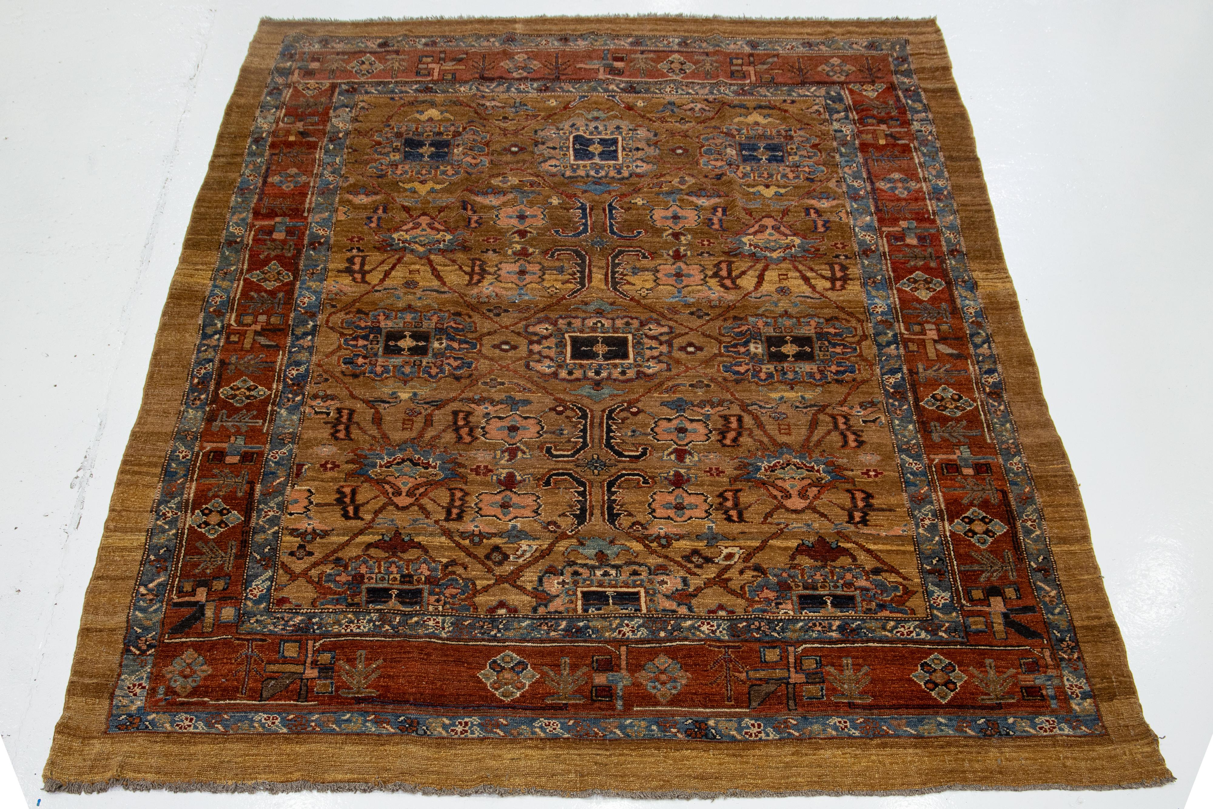Brauner persischer Bakshaish Vintage-Teppich aus handgefertigter Stammeswolle (Handgeknüpft) im Angebot