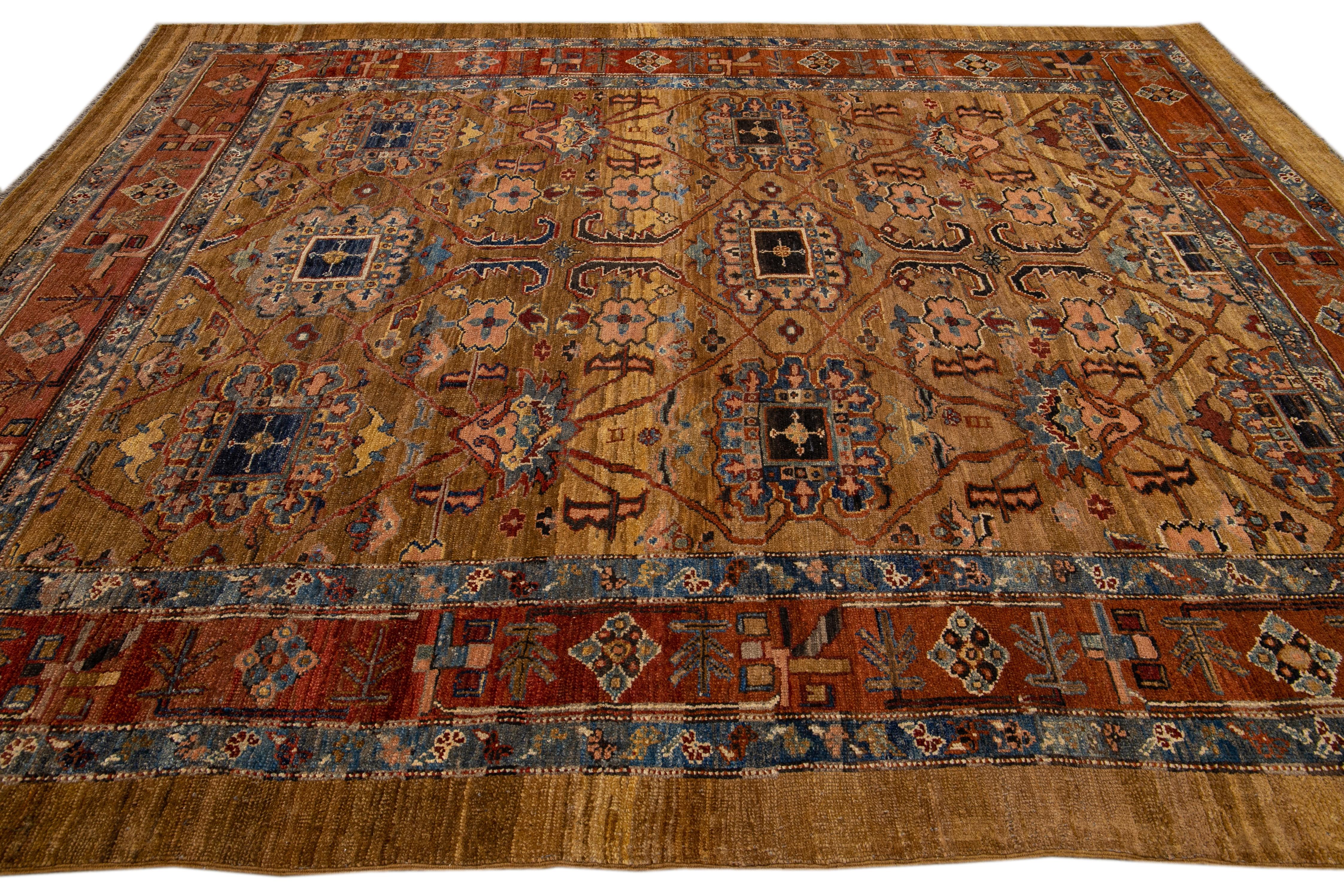 20th Century Brown Vintage Persian Bakshaish Handmade Tribal Wool Rug For Sale