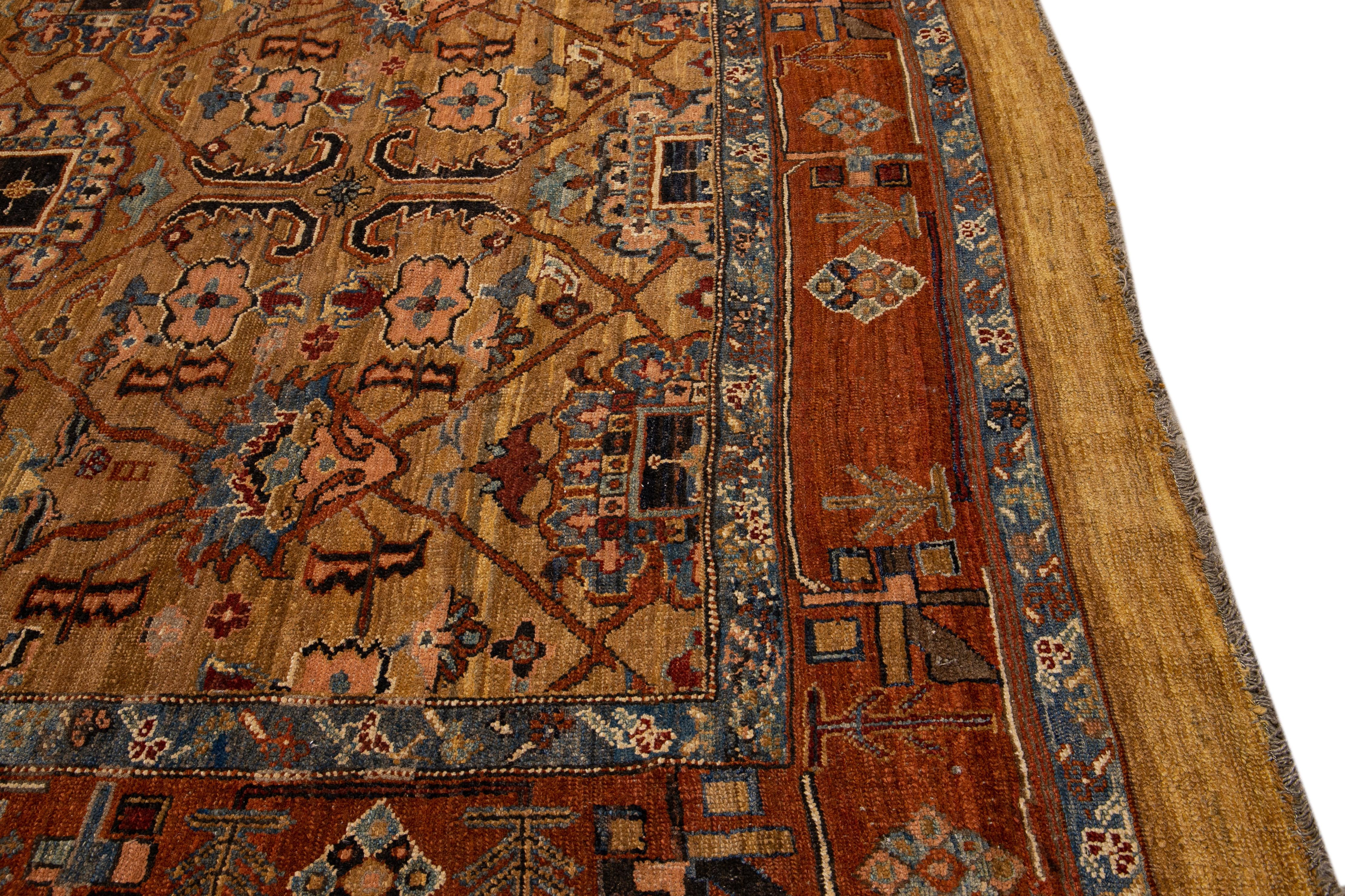 Brown Vintage Persian Bakshaish Handmade Tribal Wool Rug For Sale 2