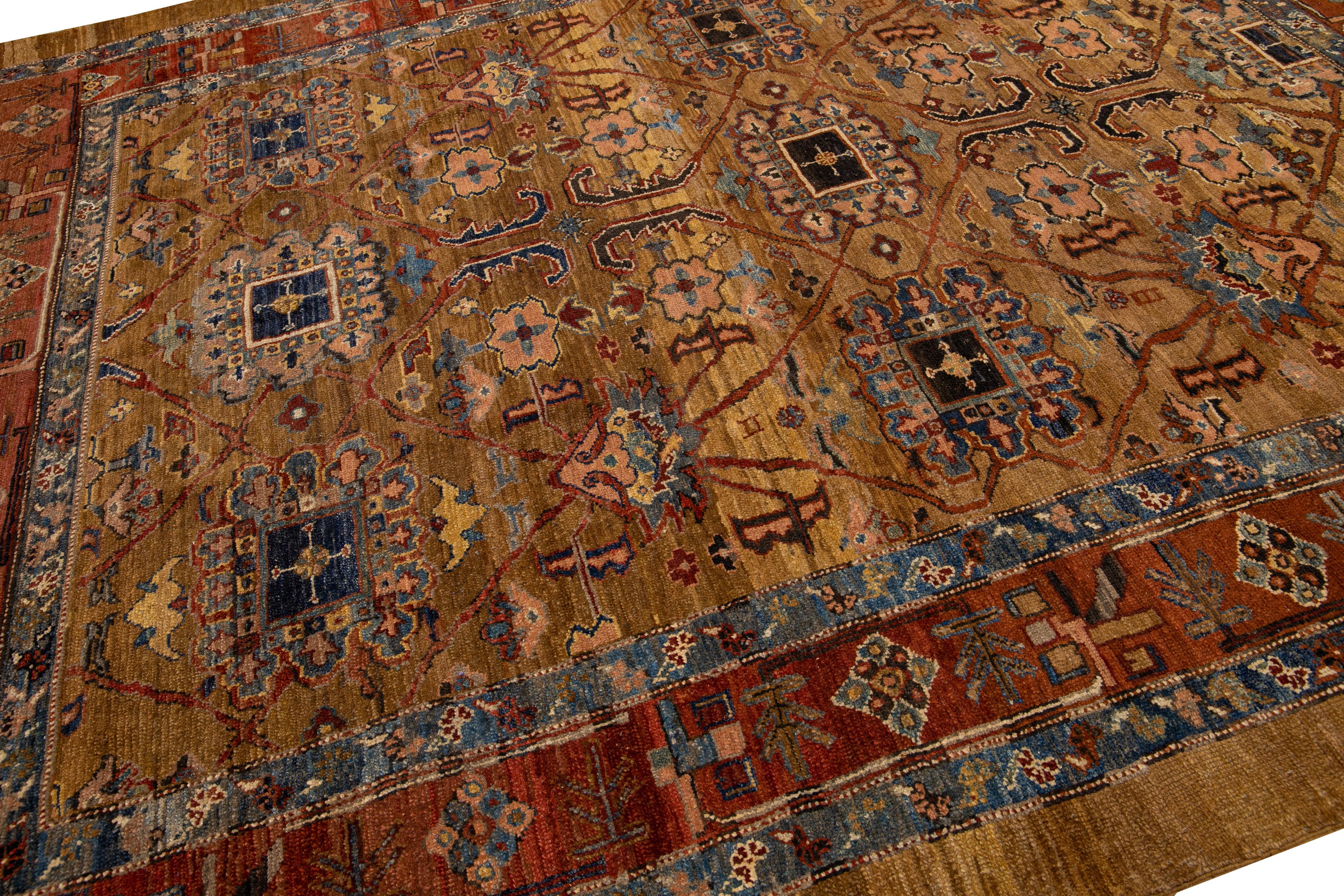 Brown Vintage Persian Bakshaish Handmade Tribal Wool Rug For Sale 3