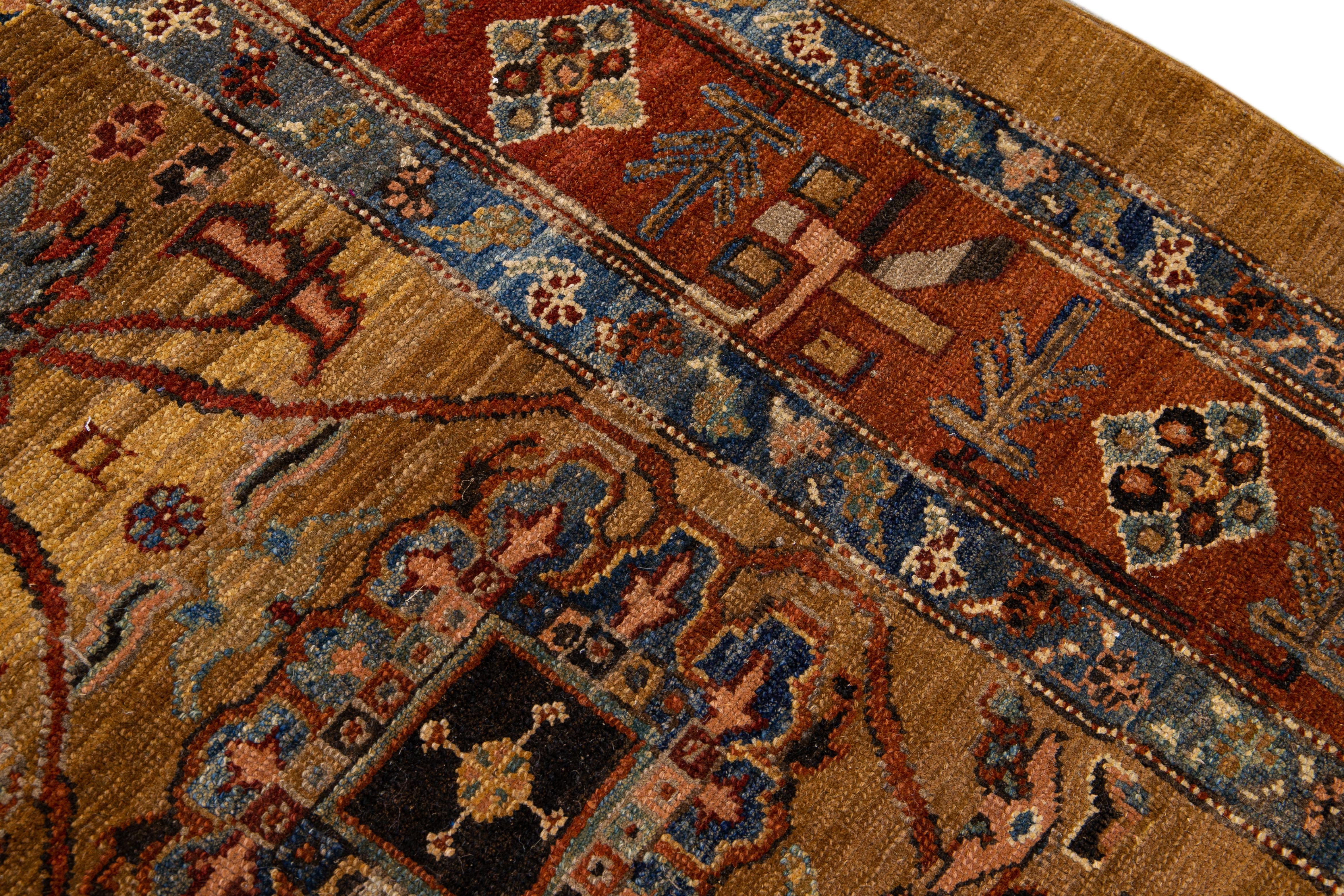 Brown Vintage Persian Bakshaish Handmade Tribal Wool Rug For Sale 4
