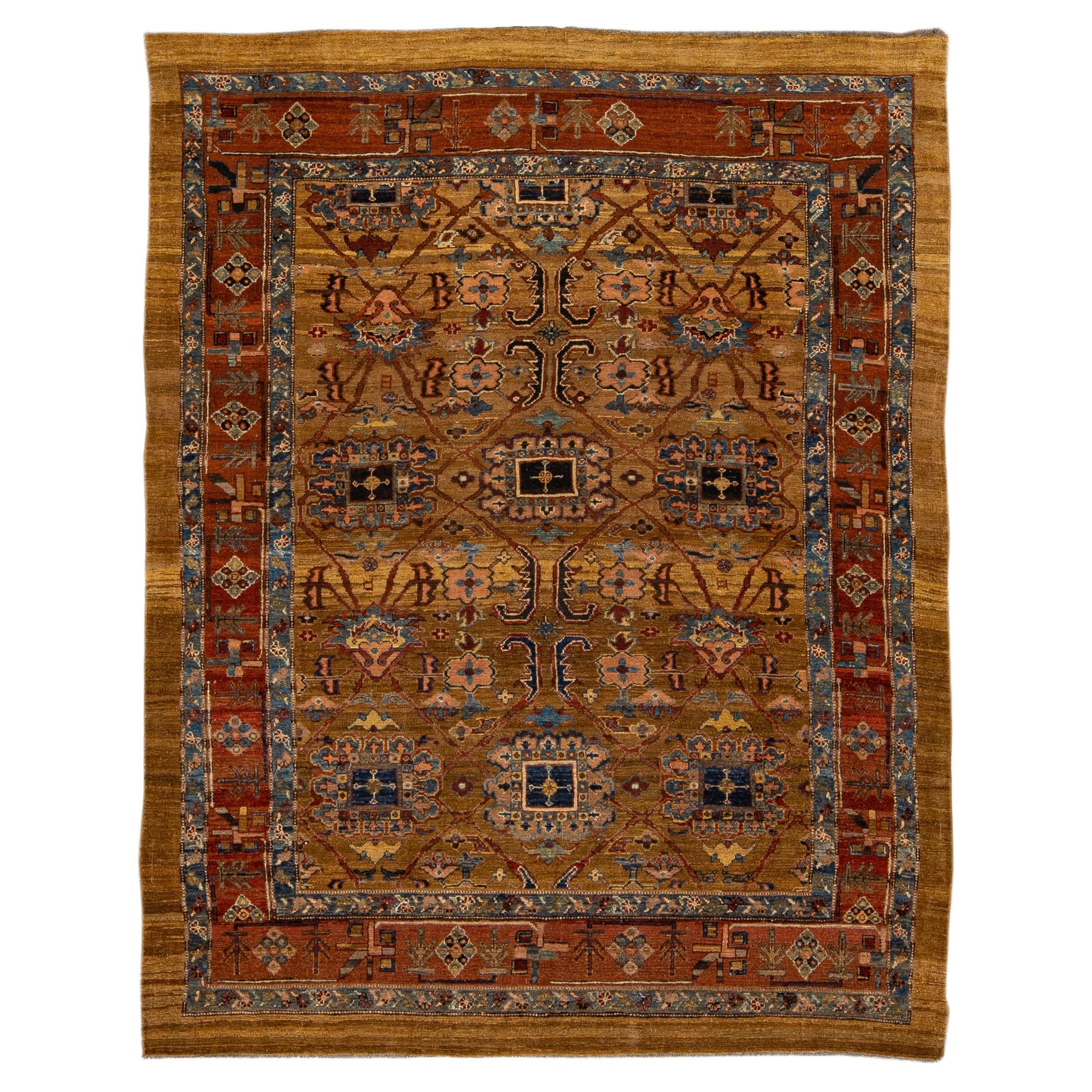 Brown Vintage Persian Bakshaish Handmade Tribal Wool Rug For Sale