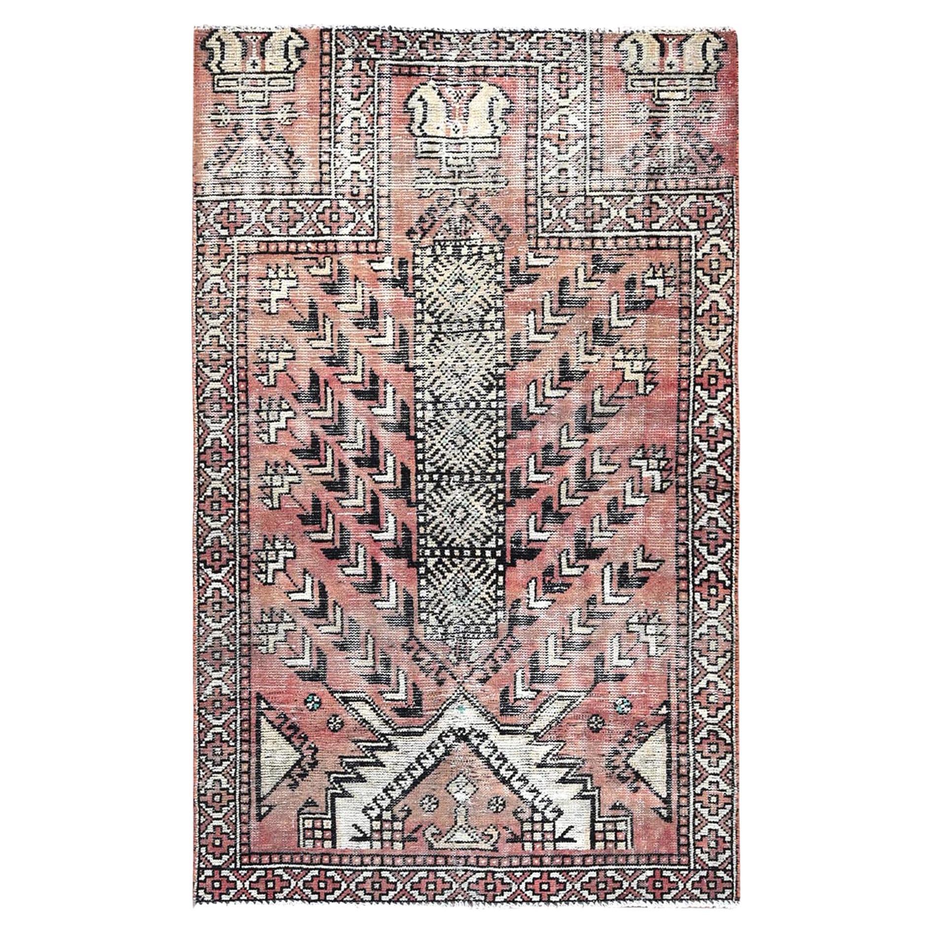 Brown Vintage Persian Baluch Village Design Pure Wool Hand Knotted Clean Rug