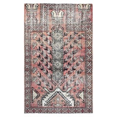 Brown Vintage Persian Baluch Village Design Pure Wool Hand Knotted Clean Rug