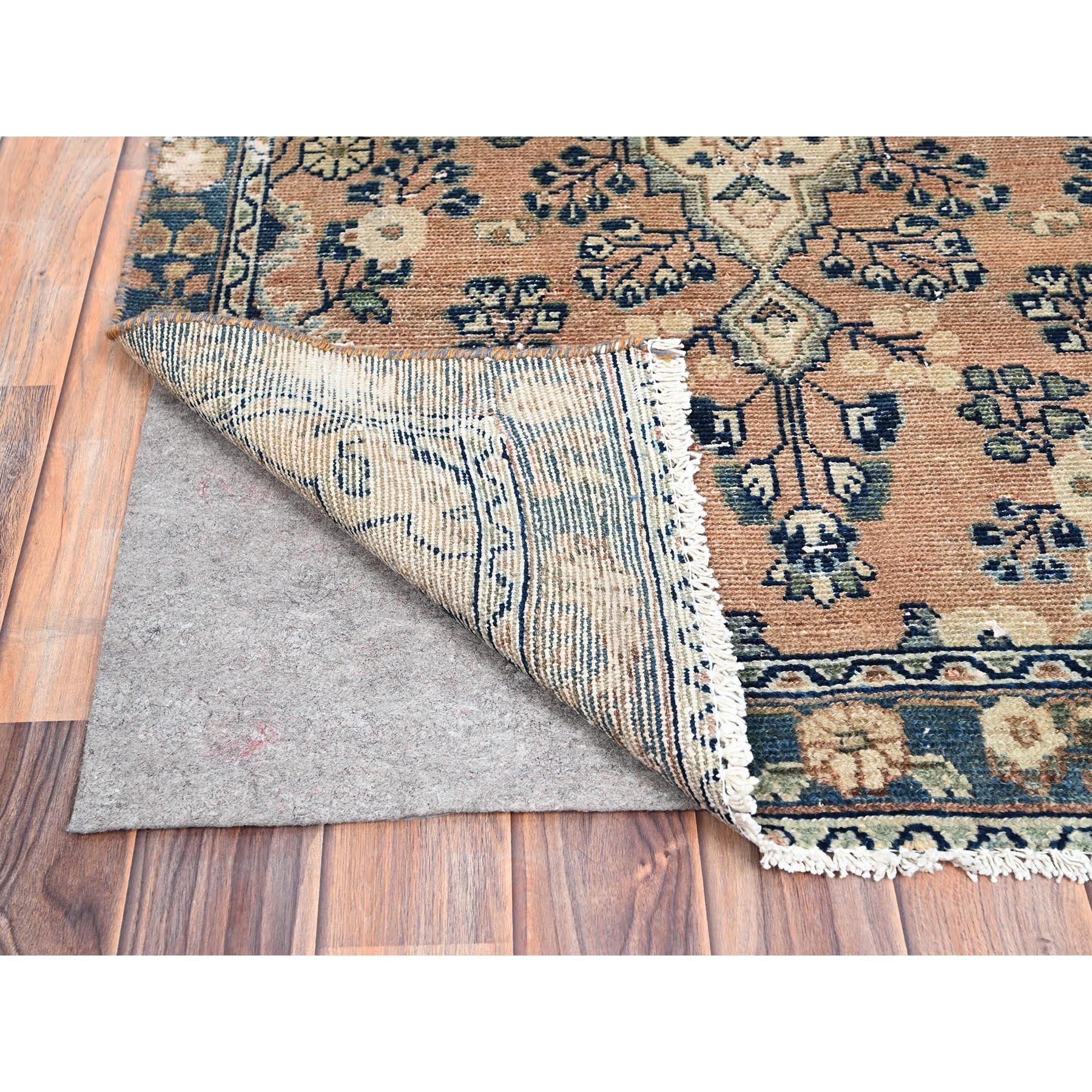Medieval Brown Vintage Persian Bibikabad Abrash Soft Wool Hand Knotted Clean Runner Rug For Sale