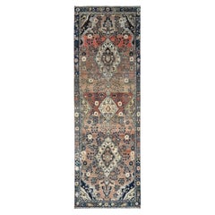 Brown Vintage Persian Bibikabad Abrash Soft Wool Hand Knotted Clean Runner Rug (tapis de course)