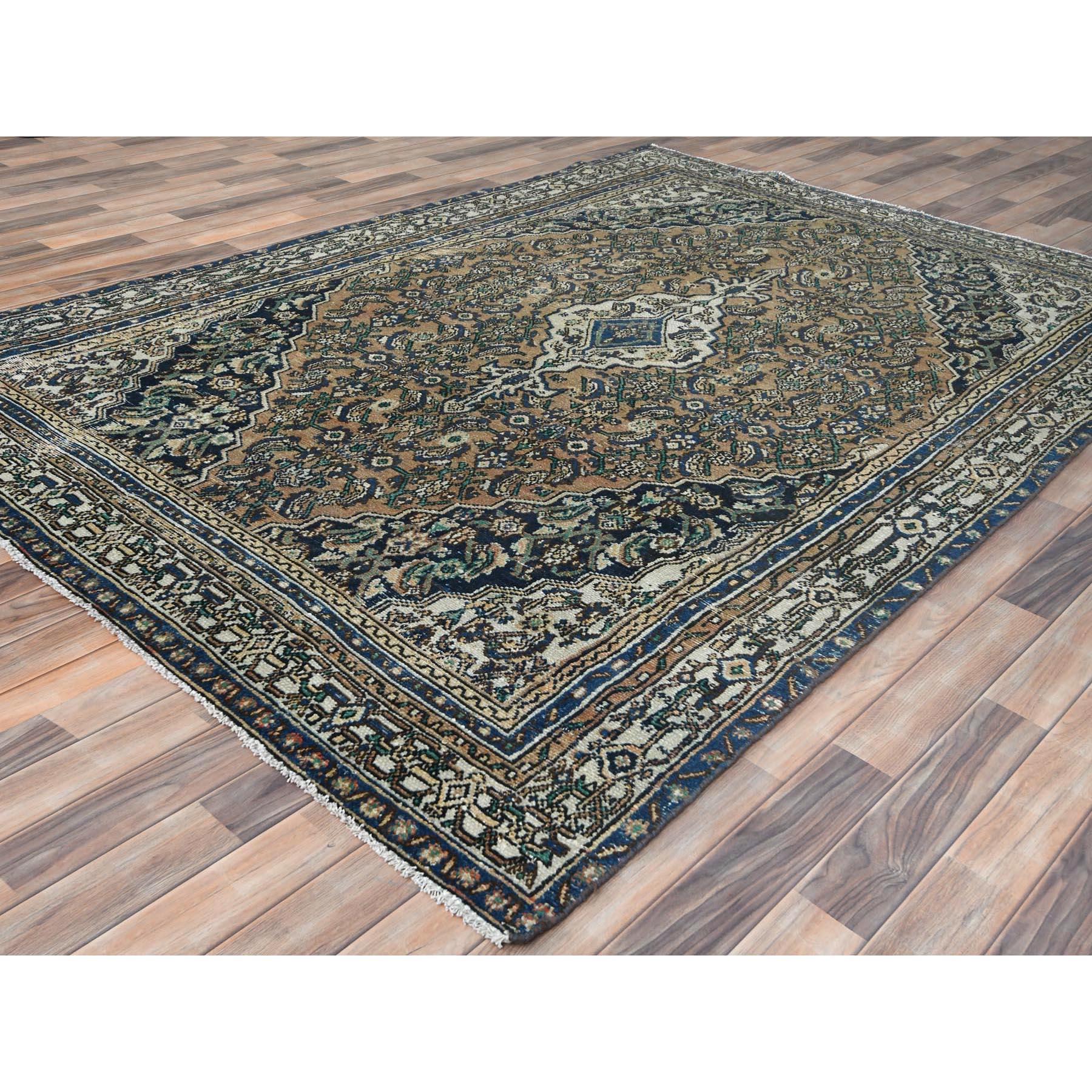 Hand-Knotted Brown, Vintage Persian Hamadan, Distressed Worn Wool Hand Knotted Rug For Sale