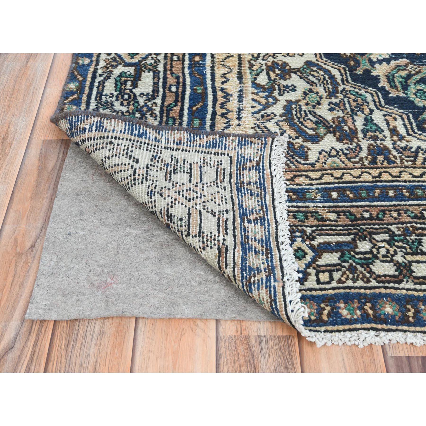 Brown, Vintage Persian Hamadan, Distressed Worn Wool Hand Knotted Rug In Good Condition For Sale In Carlstadt, NJ