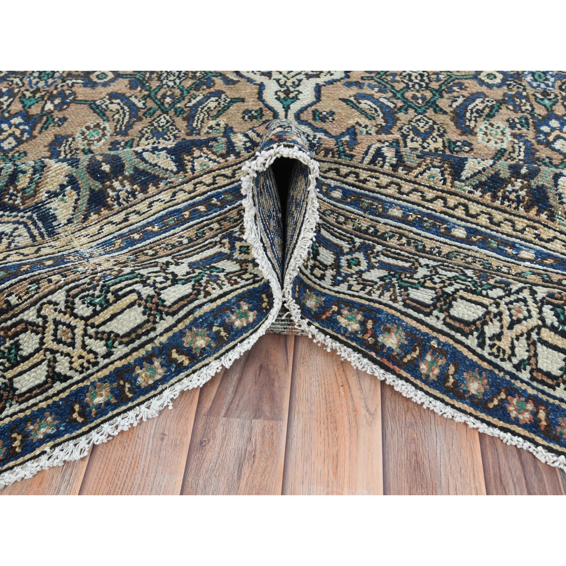 Mid-20th Century Brown, Vintage Persian Hamadan, Distressed Worn Wool Hand Knotted Rug For Sale