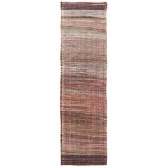 Brown Vintage Persian Kilim Runner Rug. Size: 3 ft 7 in x 12 ft 5 in