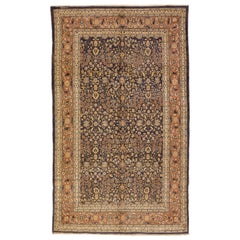 Tappeto di lana marrone vintage persiano Tabriz fatto a mano con disegni a tutto campo