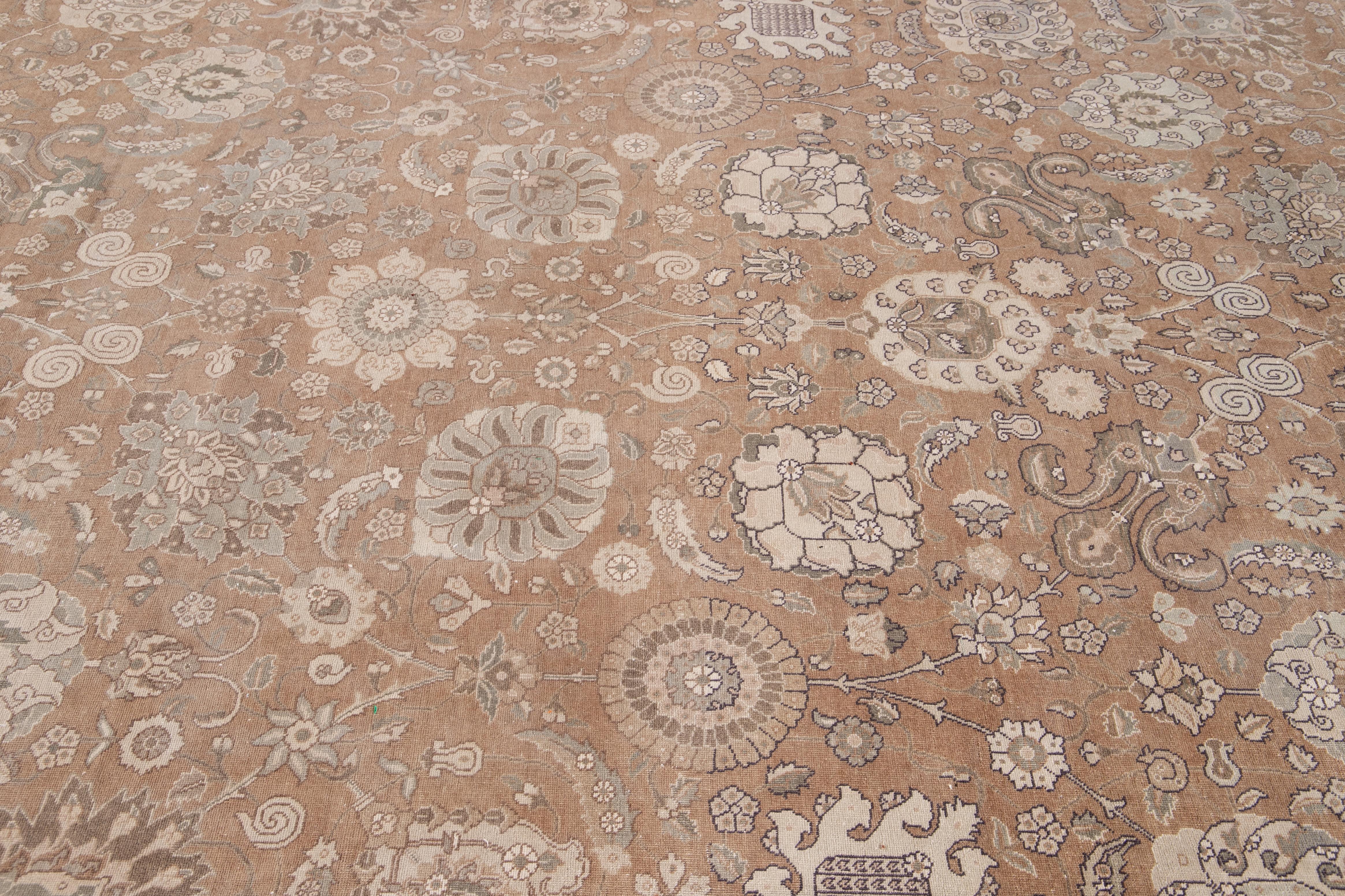 Brown Vintage Persian Tabriz Handmade Wool Rug 7