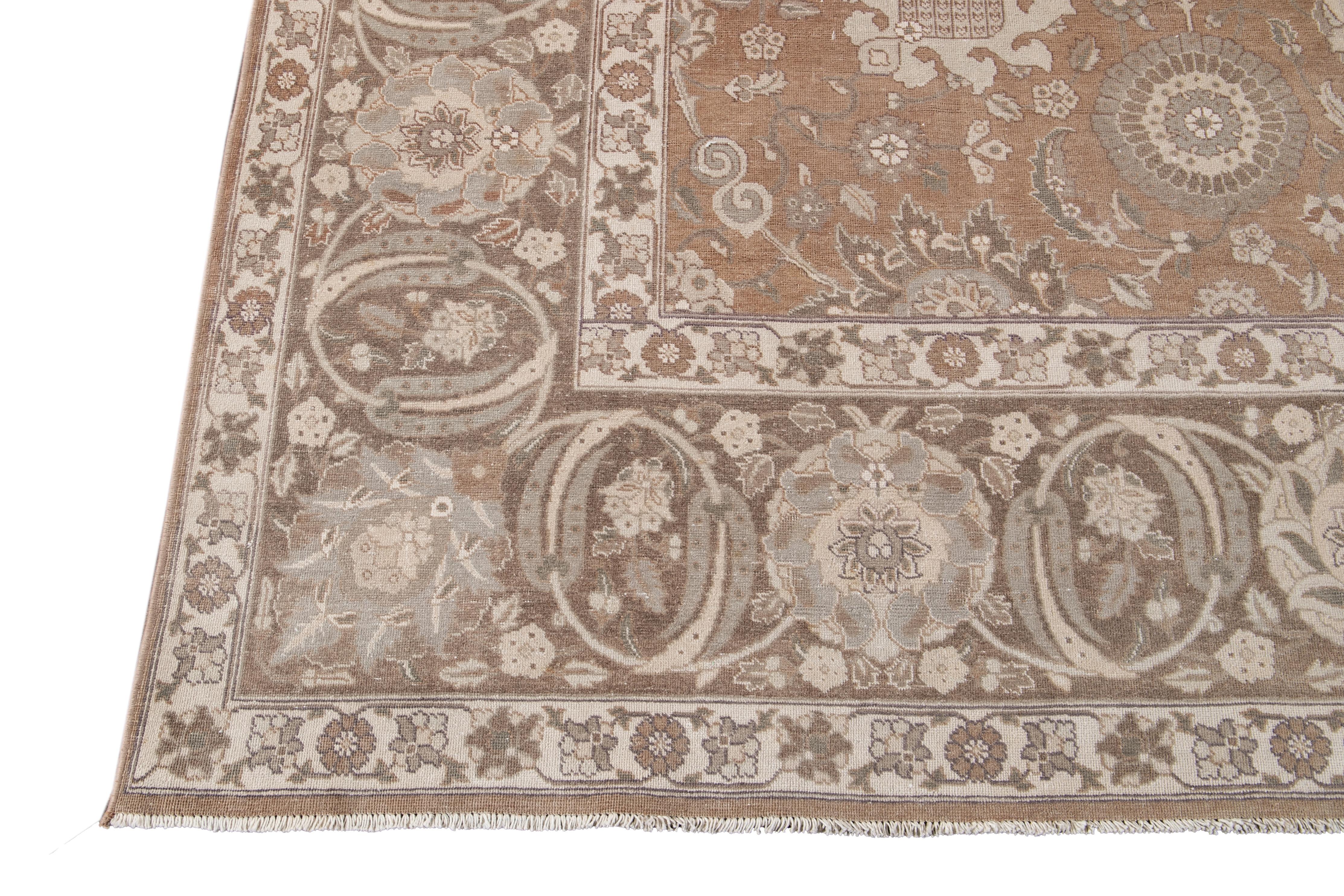 Brown Vintage Persian Tabriz Handmade Wool Rug 9