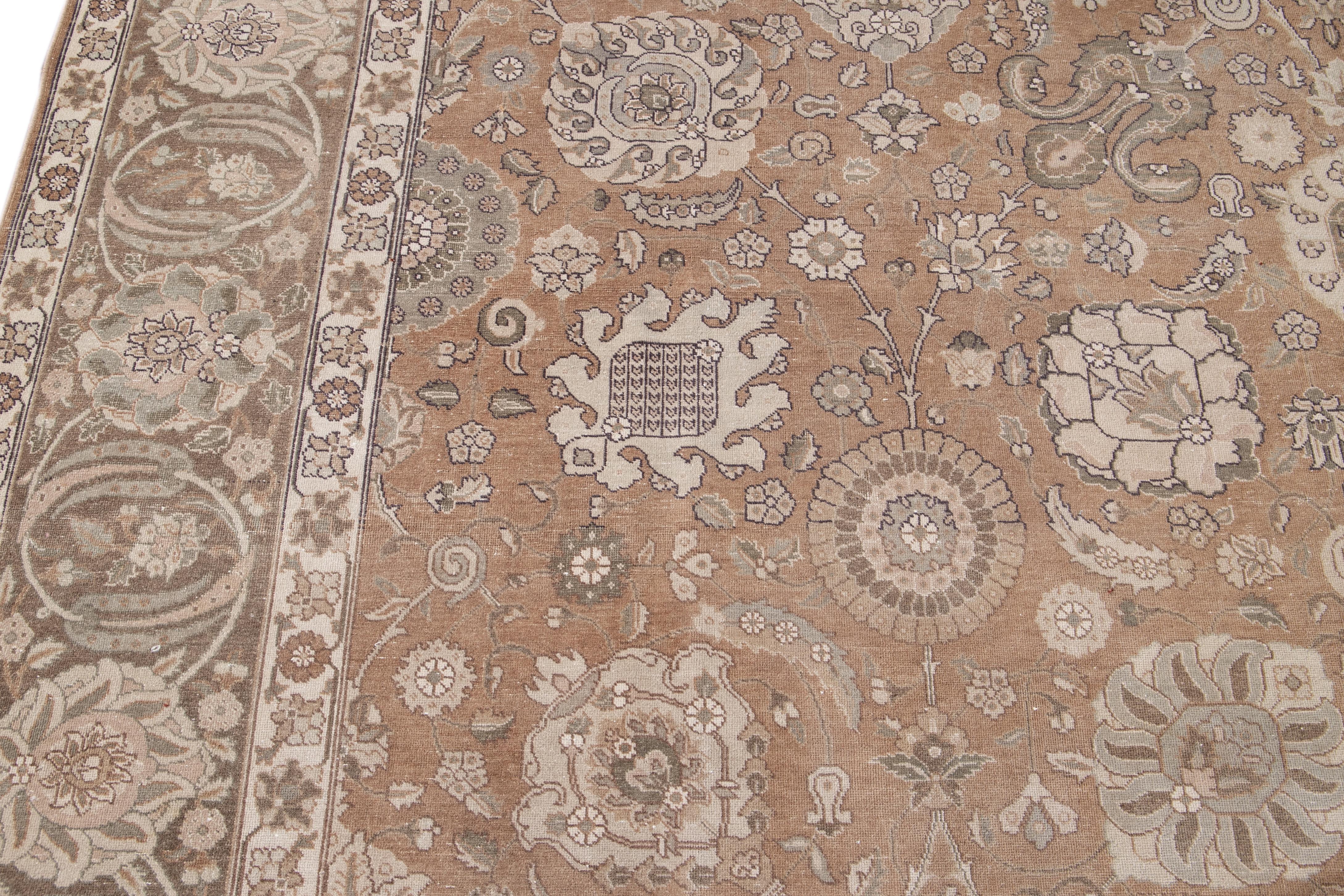 Brown Vintage Persian Tabriz Handmade Wool Rug 12