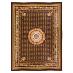Brauner portugiesischer Aubusson-Wollteppich mit Nadelspitze, Vintage