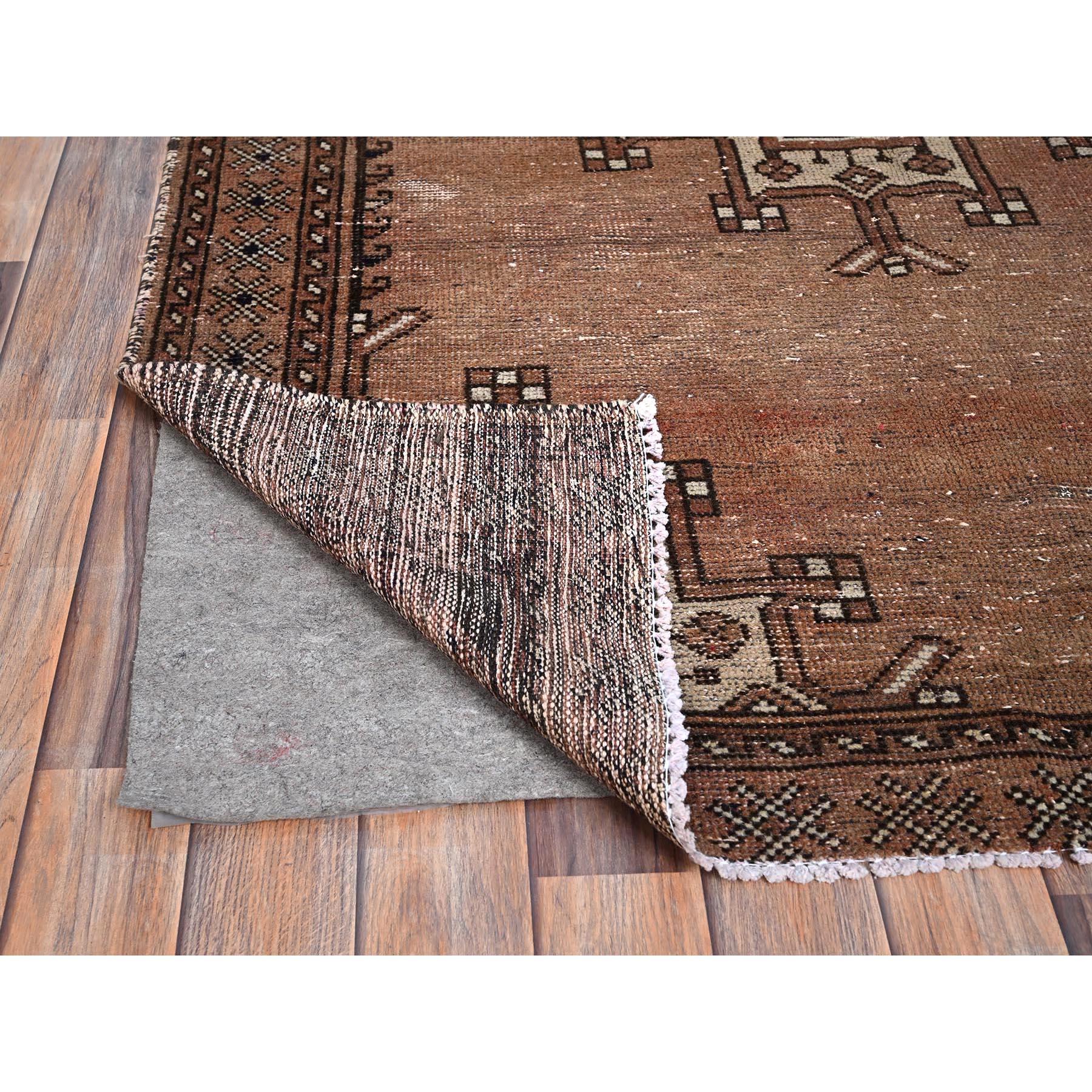 Hand-Knotted Brown Vintage Rustic Persian Gabbeh Evenly Worn Pure Wool Hand Knotted Clean Rug For Sale