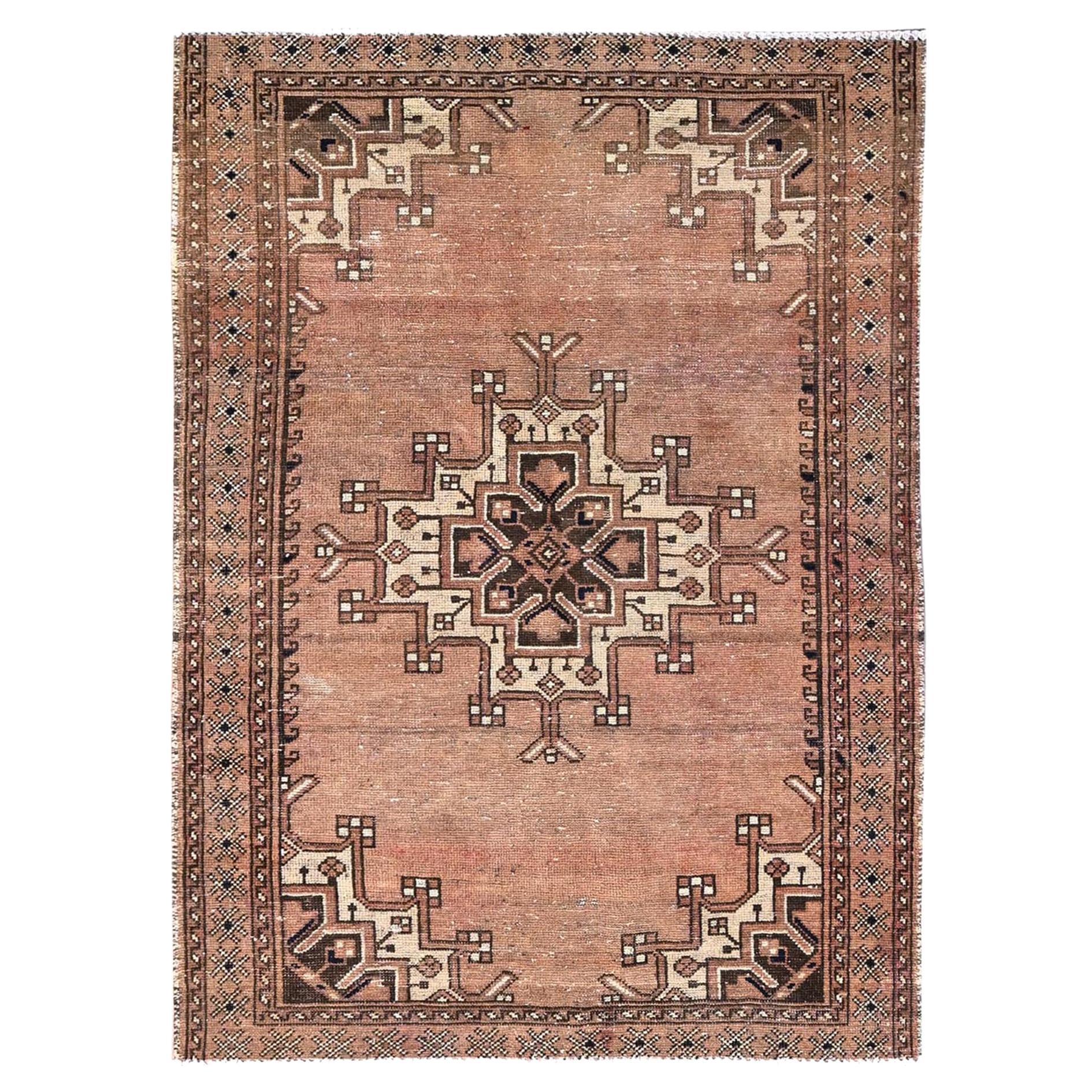Brown Vintage Rustic Persian Gabbeh Evenly Worn Pure Wool Hand Knotted Clean Rug