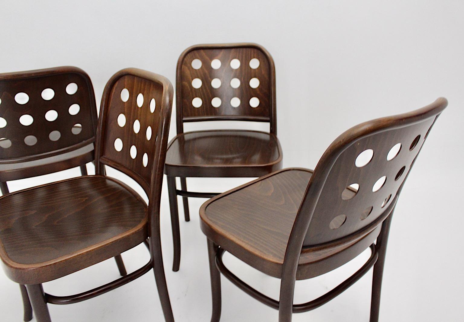 Brown Vintage Set of Four Dining Chairs Beech Style Josef Hoffmann, 1990s 3