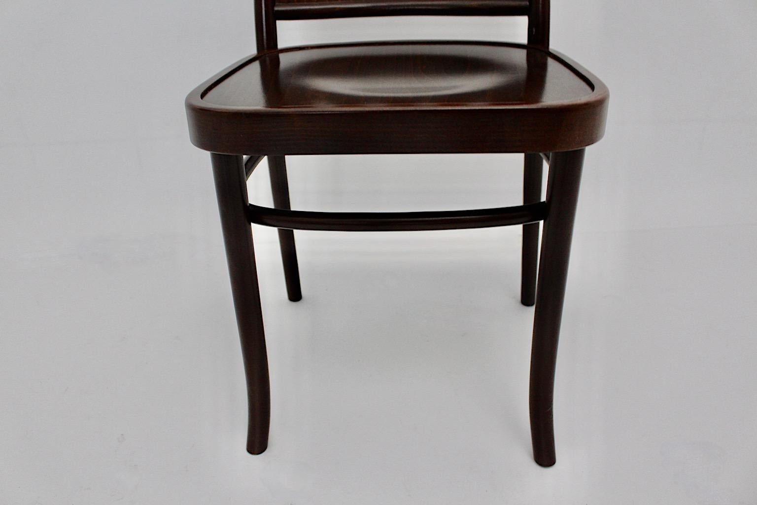 Brown Vintage Set of Four Dining Chairs Beech Style Josef Hoffmann, 1990s 7