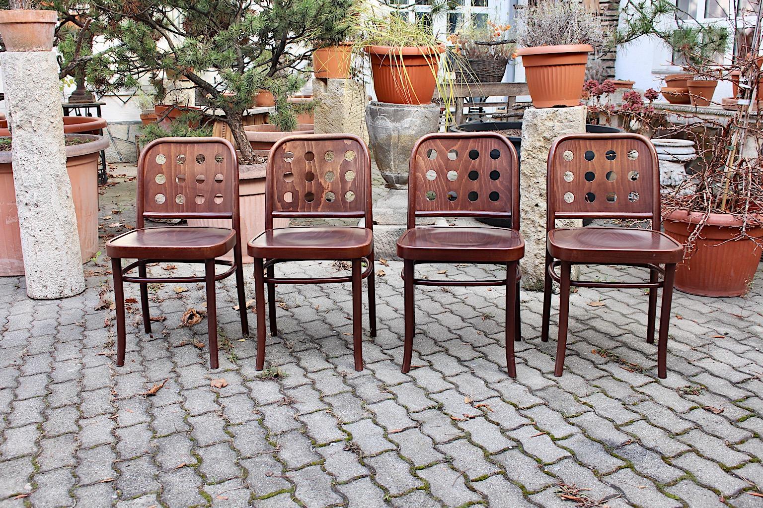 Brown Vintage Set of Four Dining Chairs Beech Style Josef Hoffmann, 1990s 8