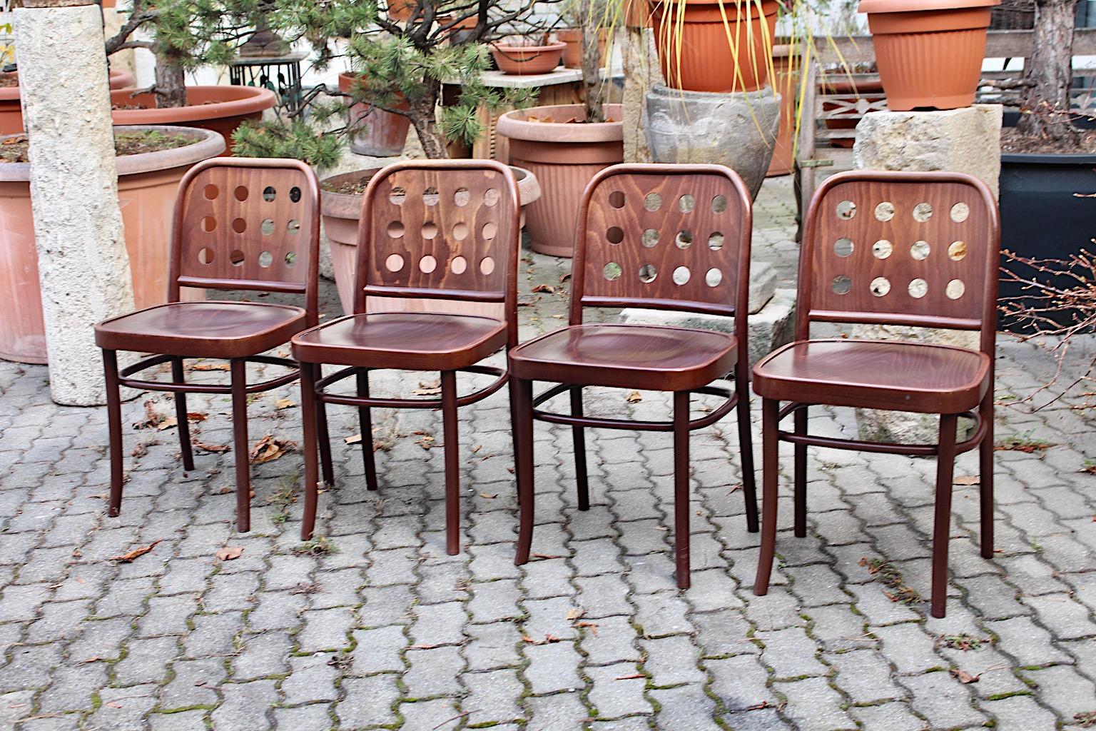 Brown Vintage Set of Four Dining Chairs Beech Style Josef Hoffmann, 1990s 9