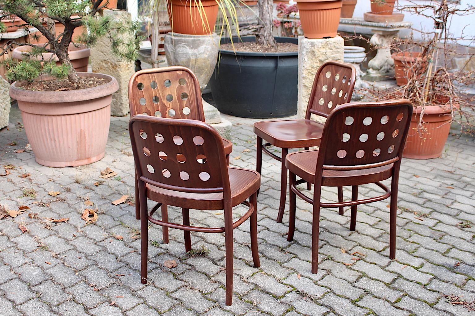 Brown Vintage Set of Four Dining Chairs Beech Style Josef Hoffmann, 1990s 10