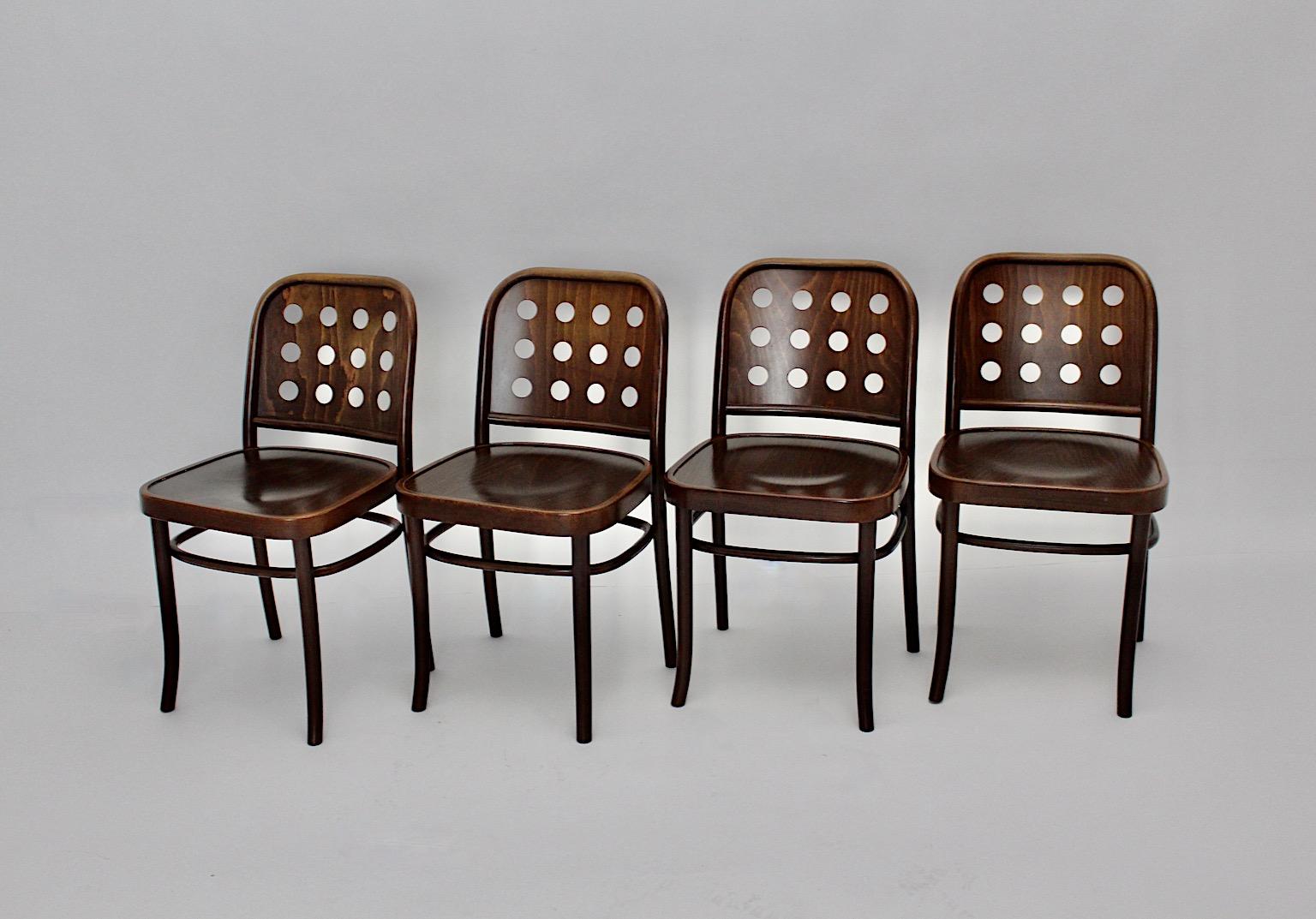 Modern Brown Vintage Set of Four Dining Chairs Beech Style Josef Hoffmann, 1990s