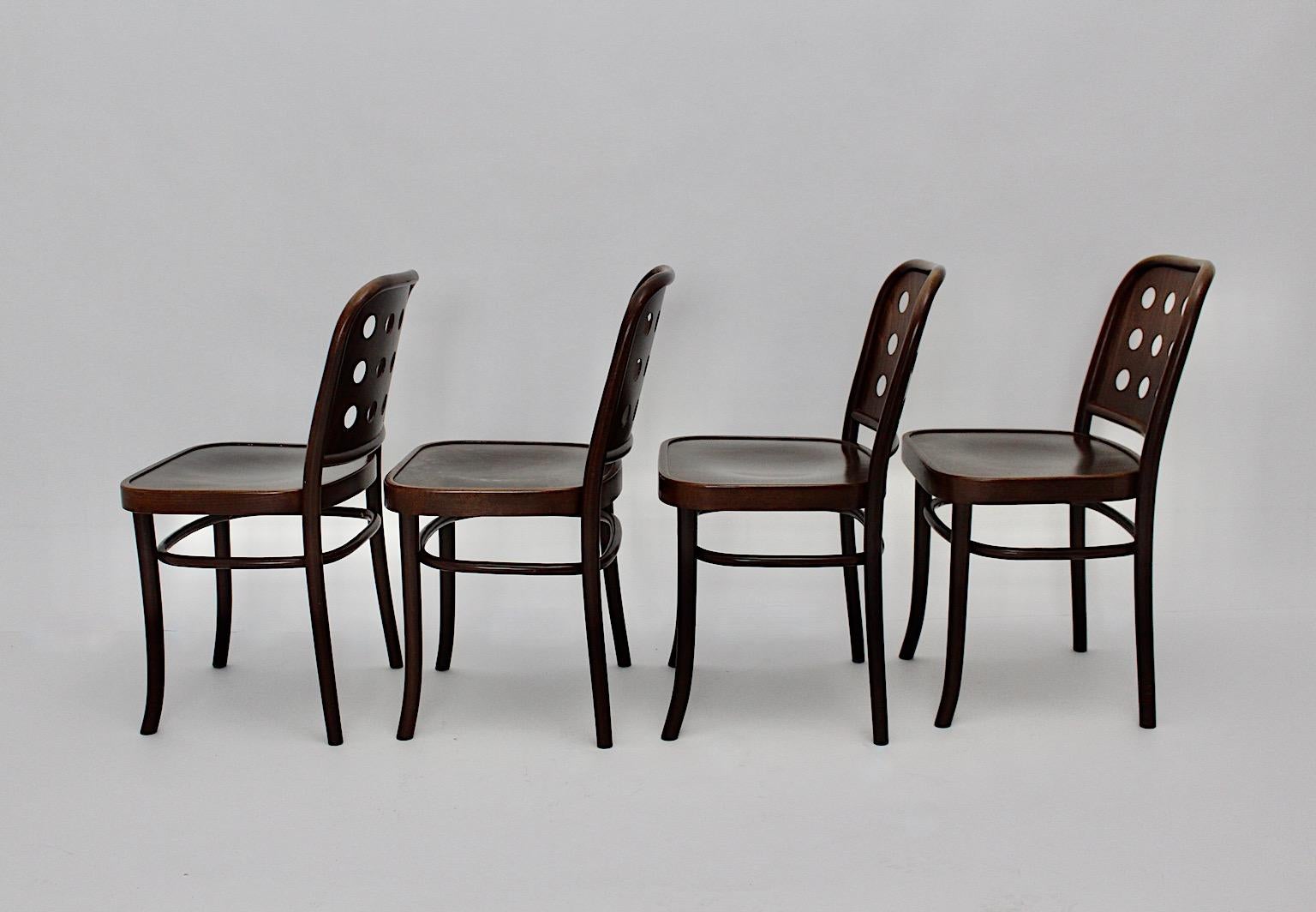 Stained Brown Vintage Set of Four Dining Chairs Beech Style Josef Hoffmann, 1990s