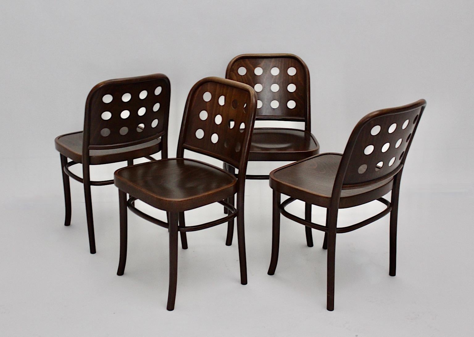 Brown Vintage Set of Four Dining Chairs Beech Style Josef Hoffmann, 1990s In Good Condition In Vienna, AT