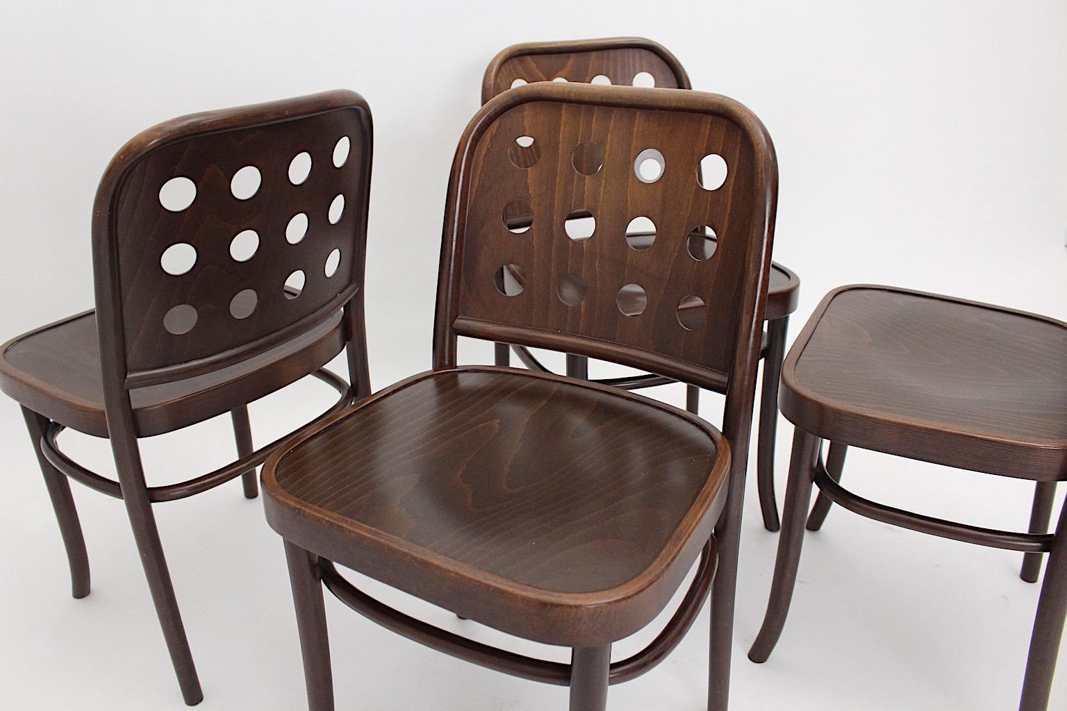 Late 20th Century Brown Vintage Set of Four Dining Chairs Beech Style Josef Hoffmann, 1990s