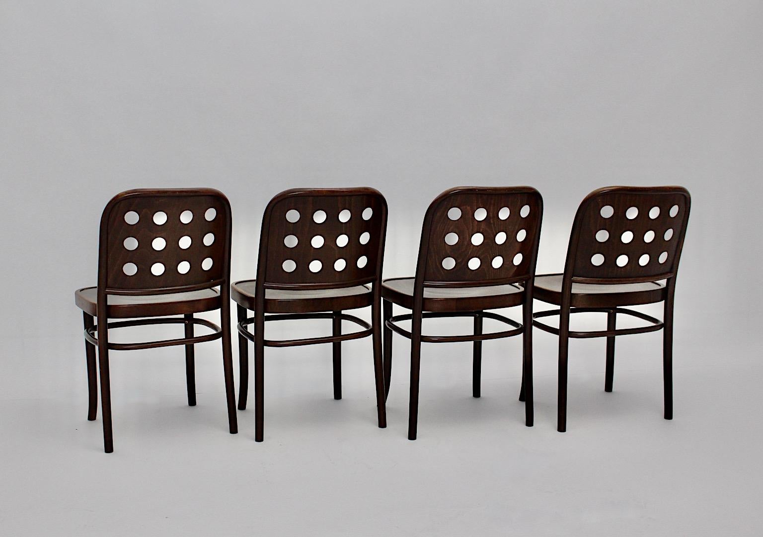 Bentwood Brown Vintage Set of Four Dining Chairs Beech Style Josef Hoffmann, 1990s