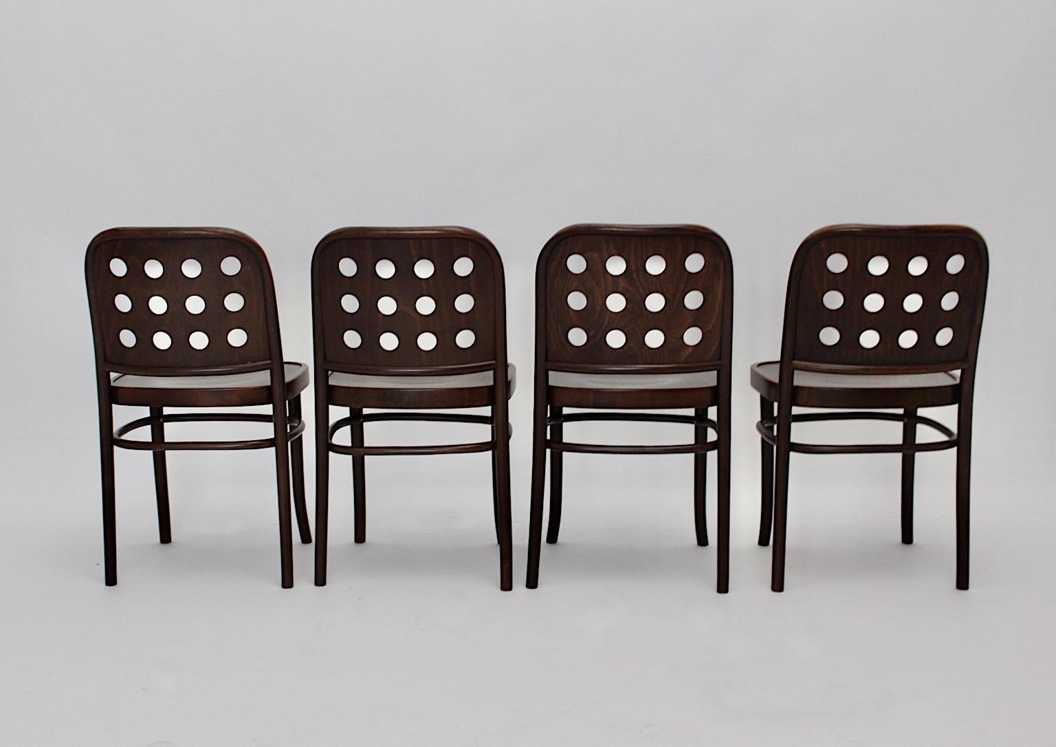 Brown Vintage Set of Four Dining Chairs Beech Style Josef Hoffmann, 1990s 1