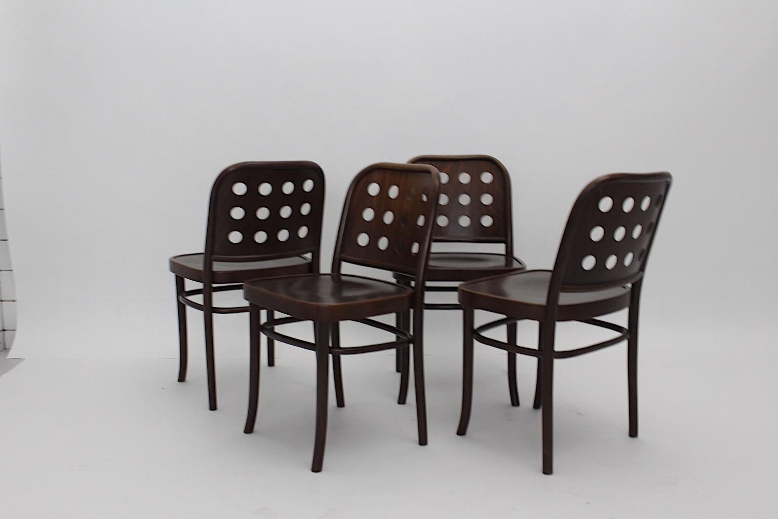 Brown Vintage Set of Four Dining Chairs Beech Style Josef Hoffmann, 1990s 2