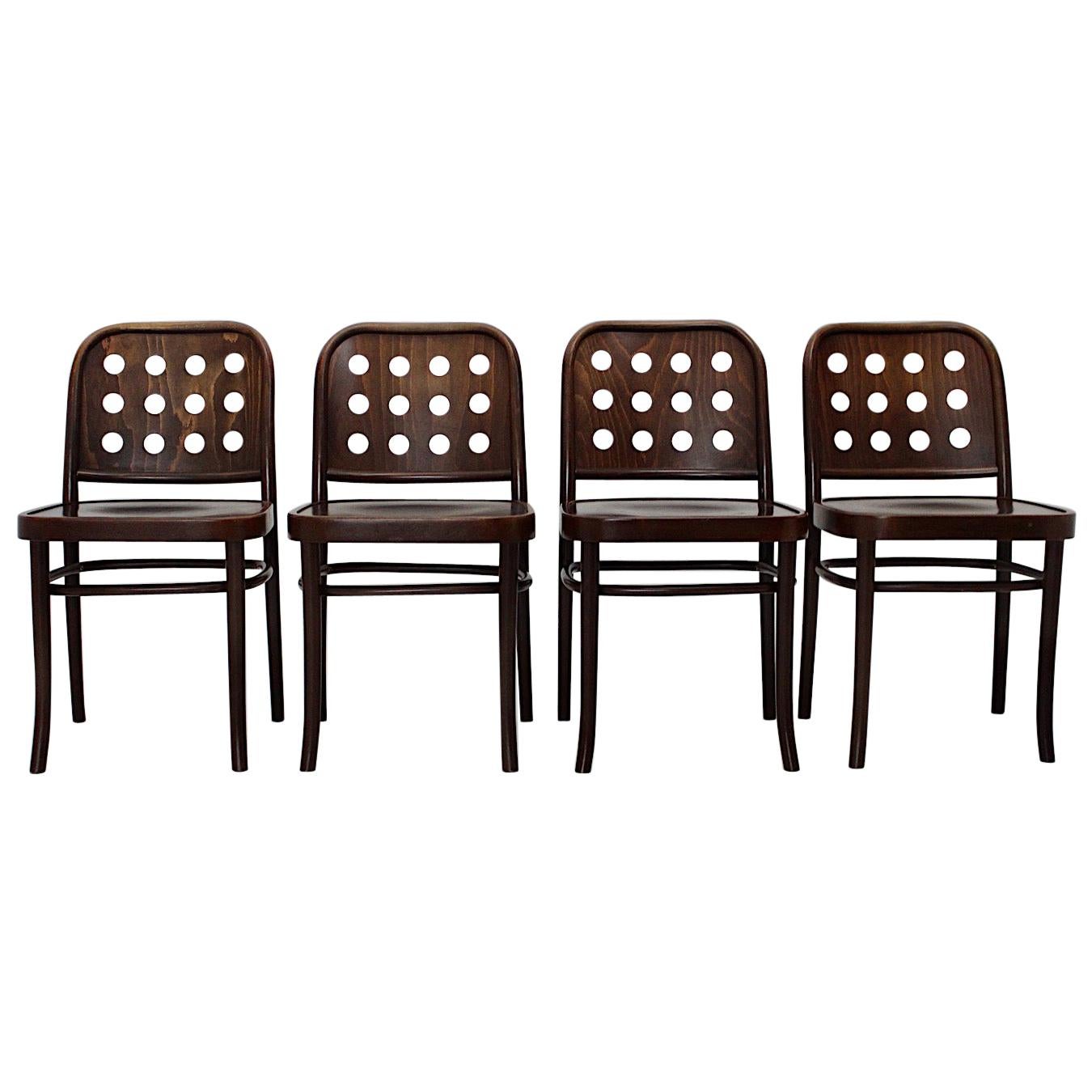 Brown Vintage Set of Four Dining Chairs Beech Style Josef Hoffmann, 1990s