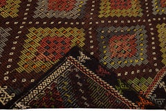 Brauner Vintage Soumak Handgefertigter Geometrisch gestalteter Wollteppich