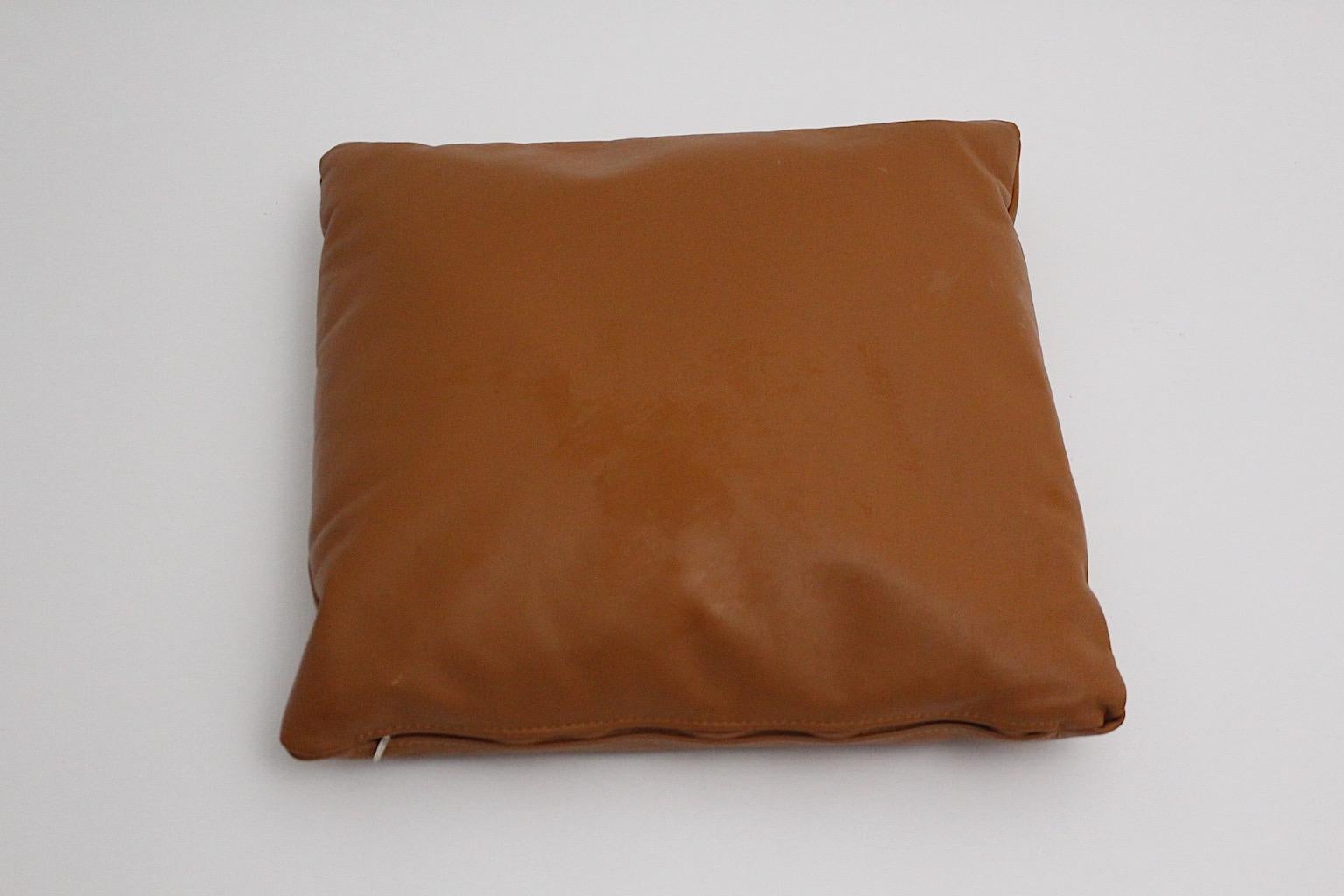 Brown Vintage Stitched Set of Three Leather Pillows, 1970s, Switzerland 1