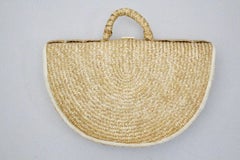 Brown Vintage Straw Handle Bag circa 1970 Italy