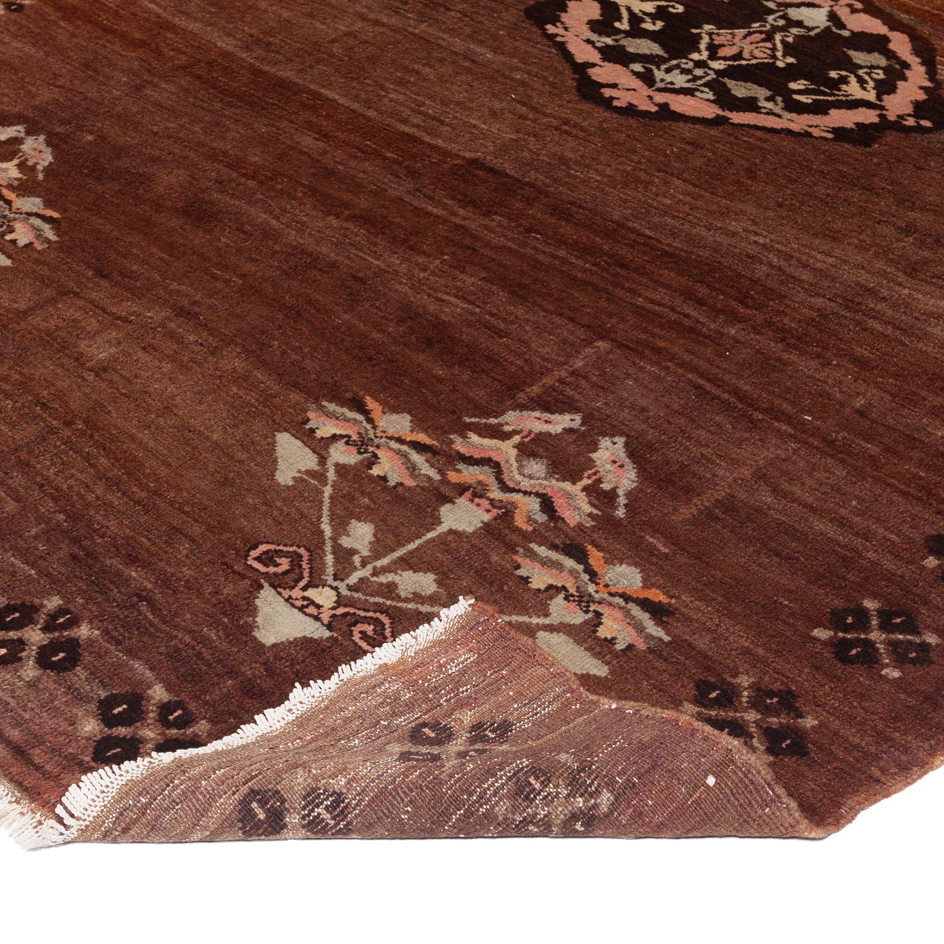 Turkish abc carpet Brown Vintage Traditional Wool Rug - 7'1