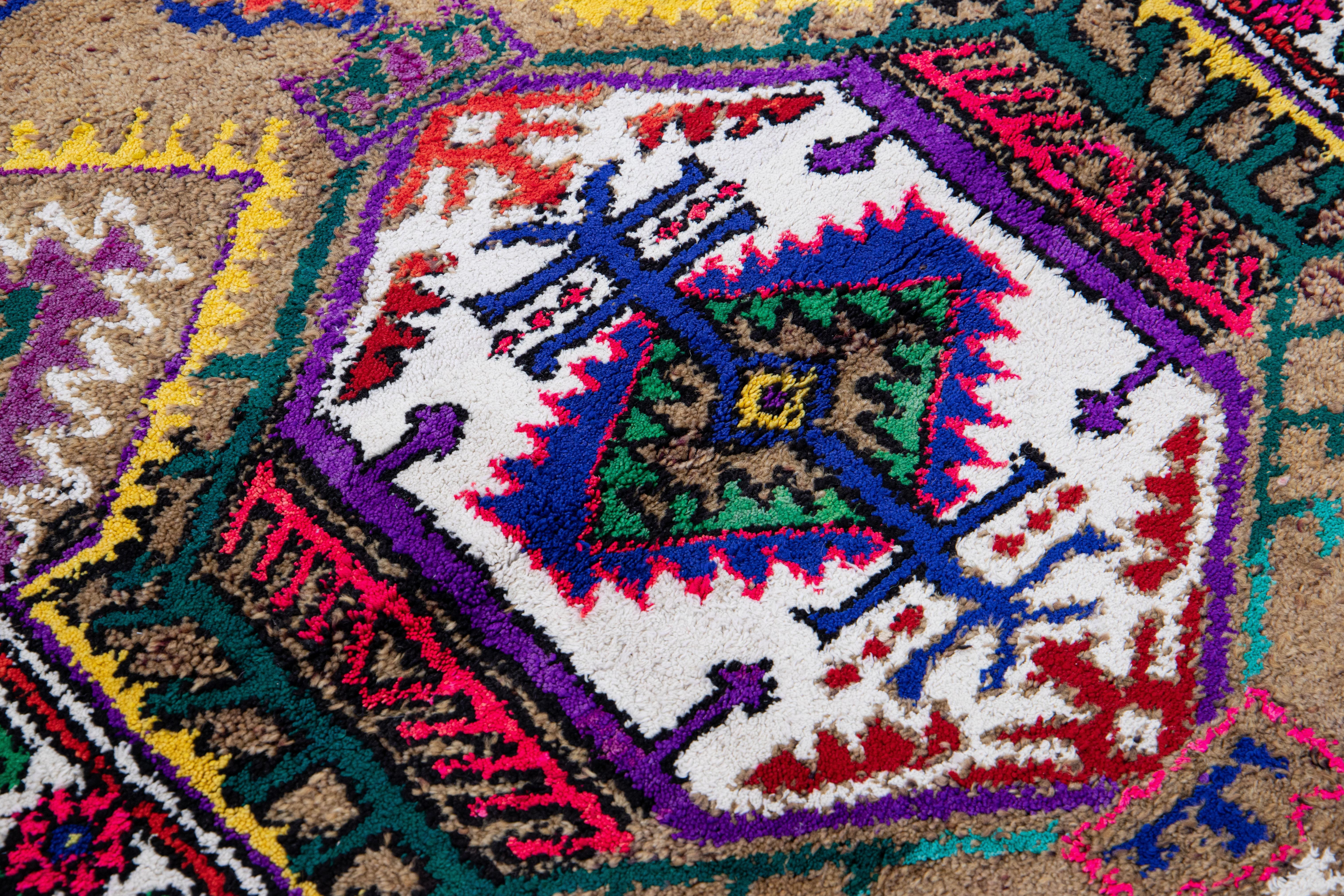 20th Century Brown Vintage Turkish Handmade Multicolor Tribal Pattern Wool Runner For Sale