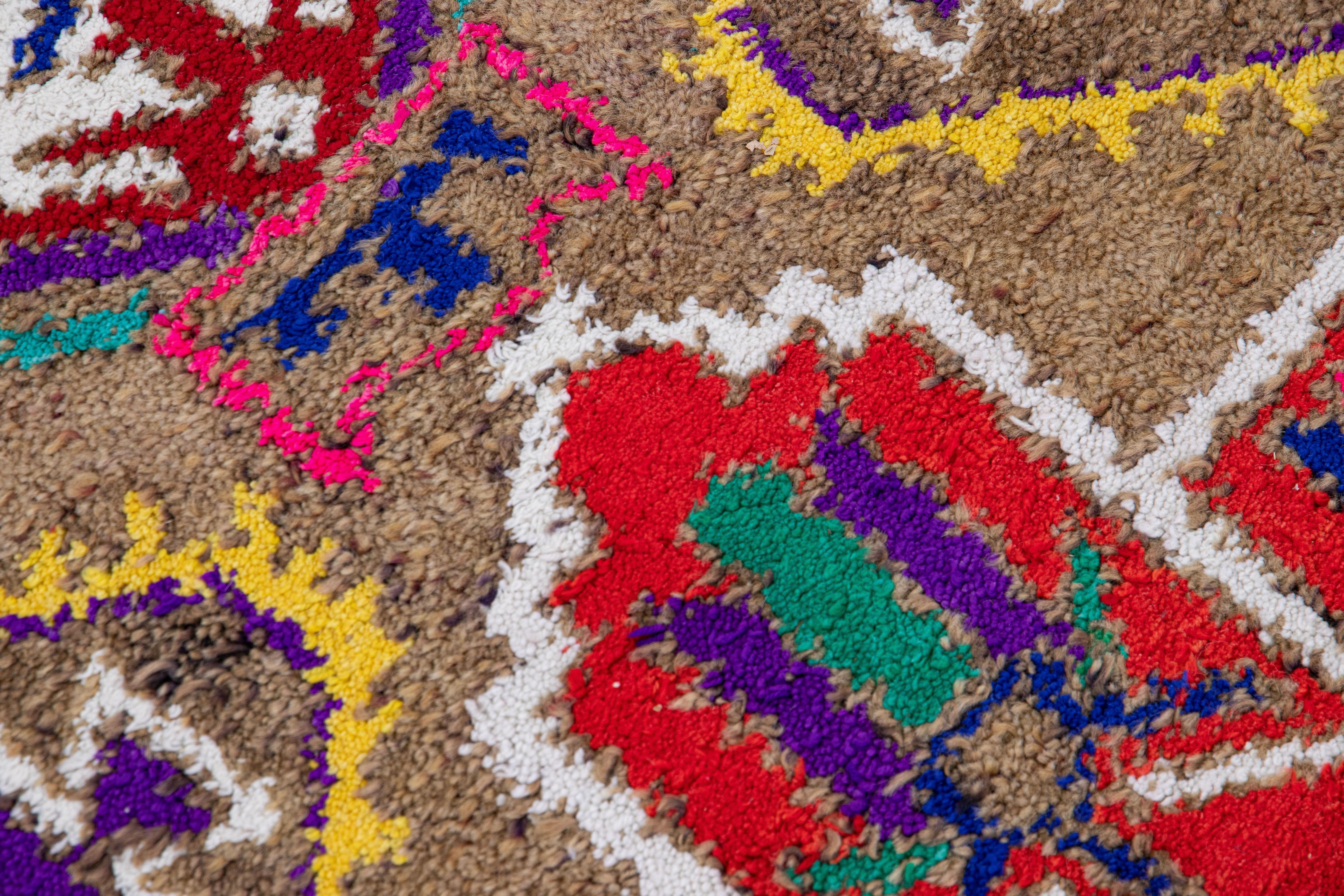 Brown Vintage Turkish Handmade Multicolor Tribal Pattern Wool Runner For Sale 1