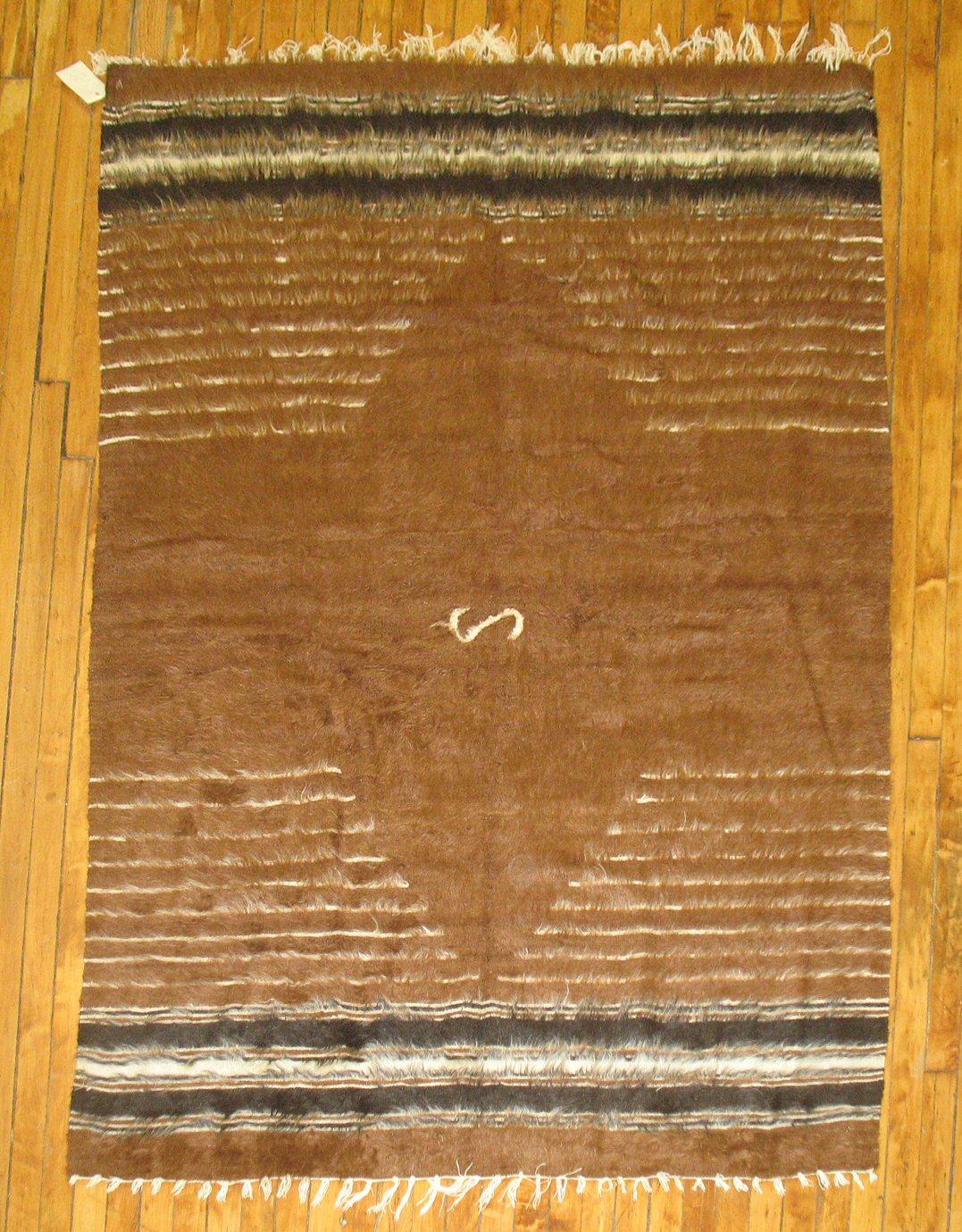 Hand-Woven Brown Vintage Turkish Mohair Blanket Rug For Sale