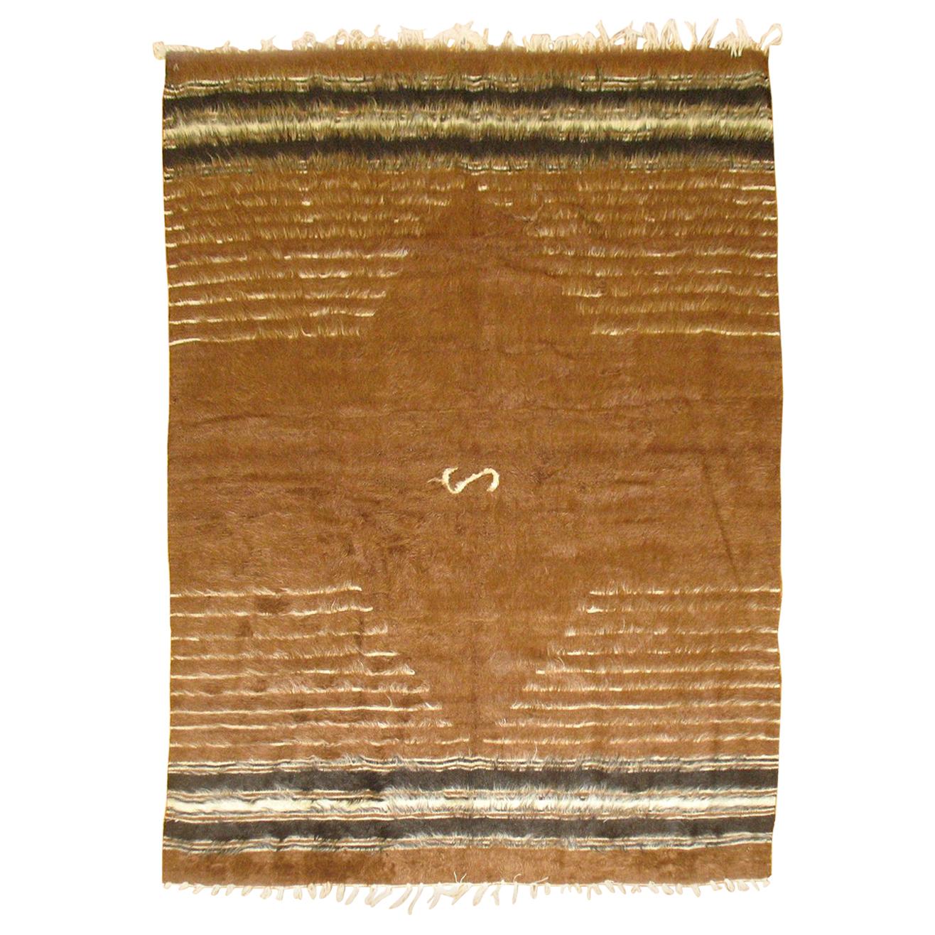 Brown Vintage Turkish Mohair Blanket Rug