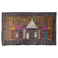 Brown Vintage Turkish Mosque Pictorial Rug