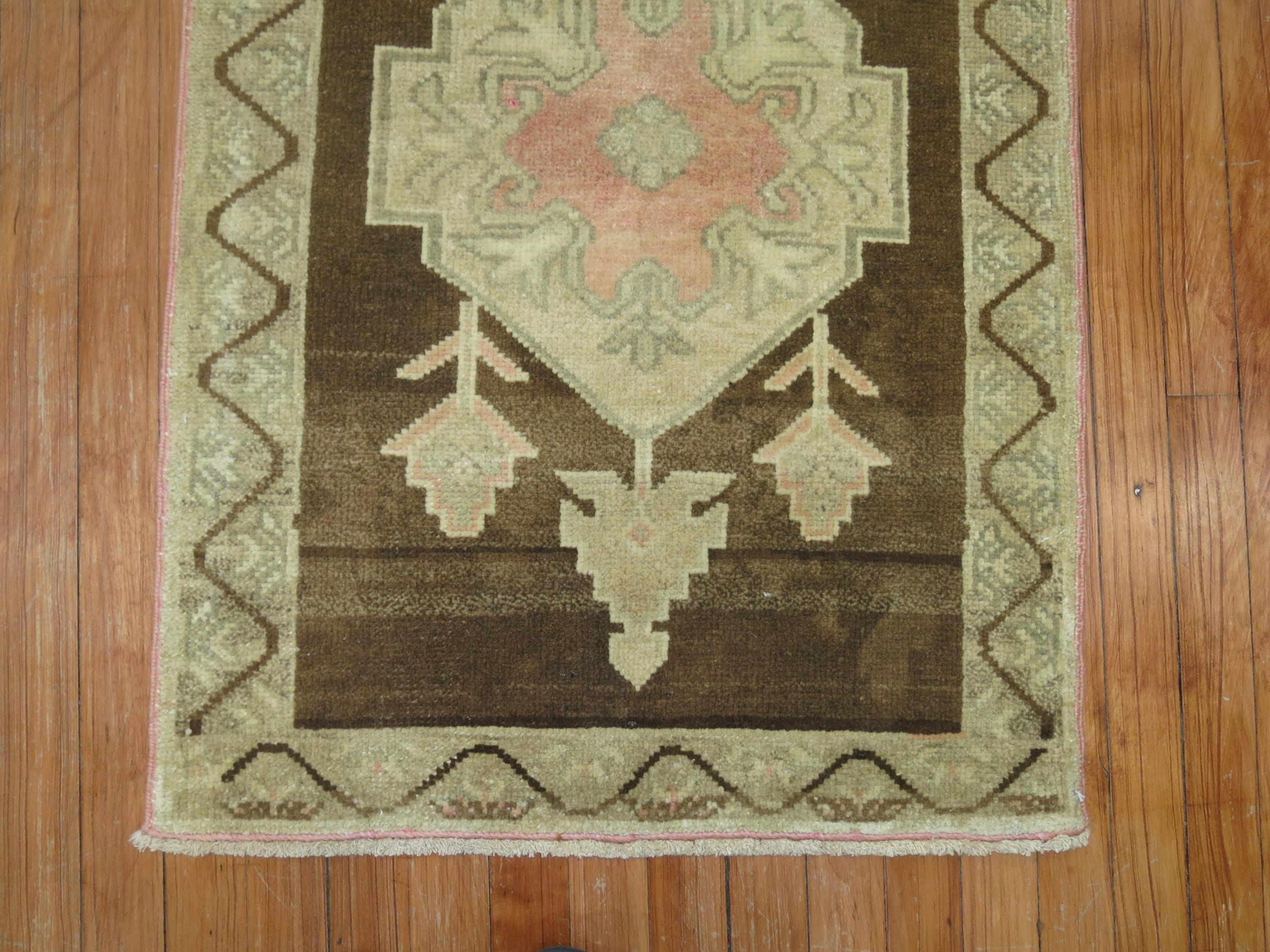 Hand-Knotted Brown Vintage Turkish Rug For Sale