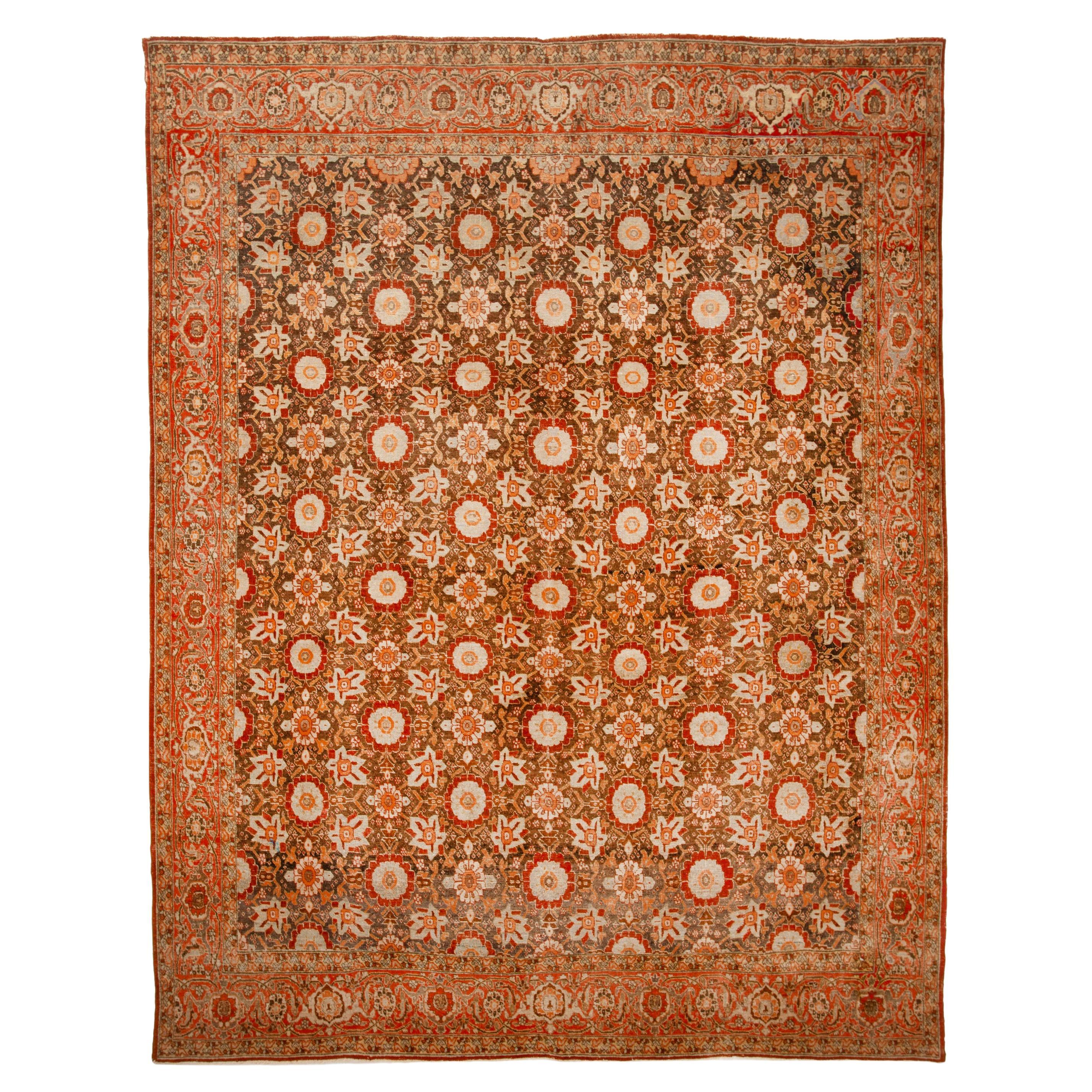 abc carpet Brown Vintage Tabriz Wool Persian Rug - 9'5" x 11'9" For Sale