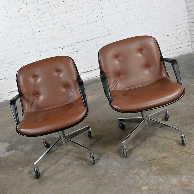 Brown Vinyl Faux Leather Pair Steelcase 451 Rolling Office Chairs Style