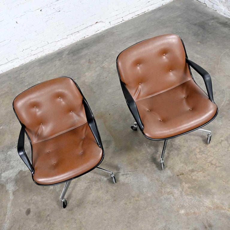 Brown Vinyl Faux Leather Pair Steelcase 451 Rolling Office Chairs Style