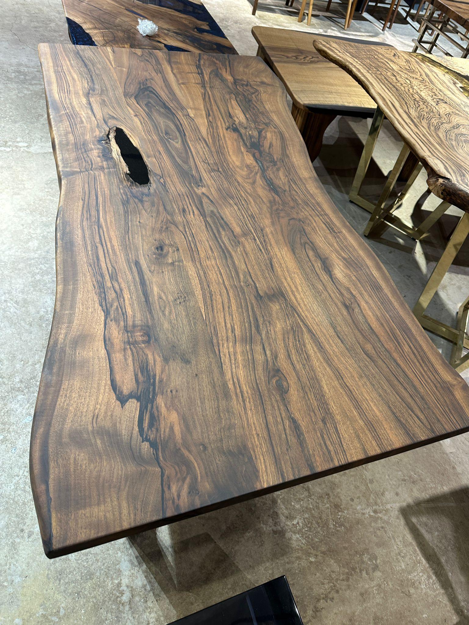 Turc Brown Walnut Wood Conferance Live Edge Table - Handcrafted Modern Wood Table en vente