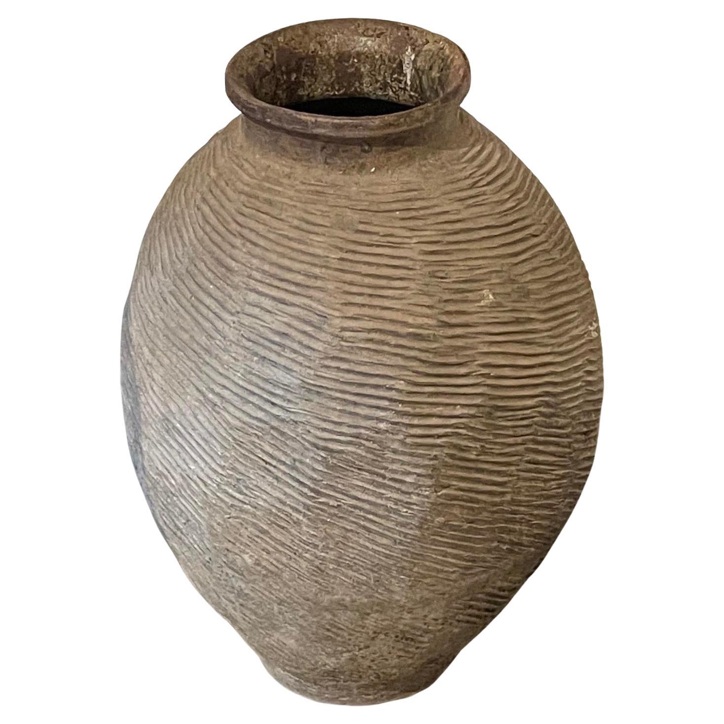 Brown Weathered Glaze Ribbed Texture Vase, China, 19th Century