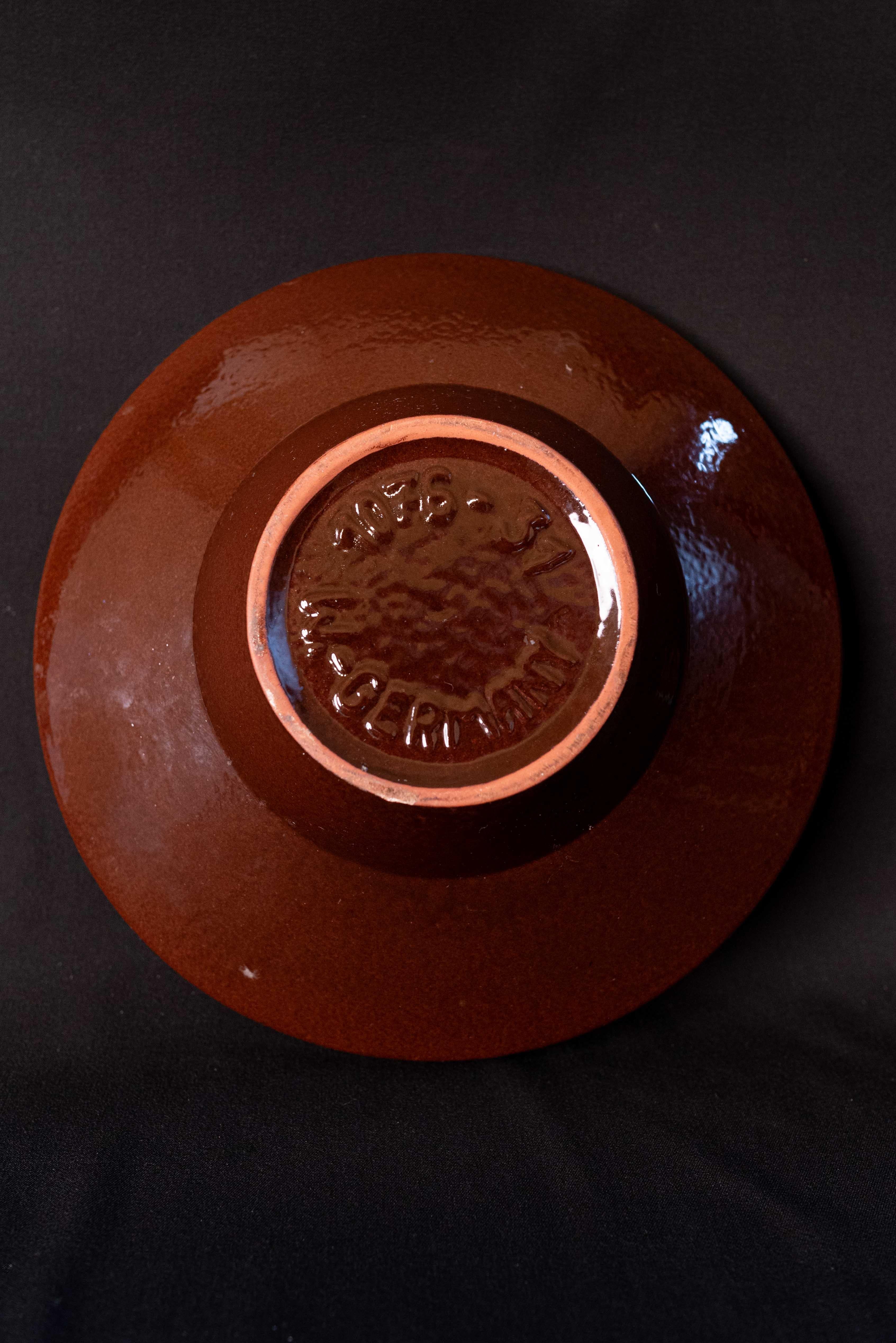 Late 20th Century Brown West-Germany ceramic plate with vivid red (1970s) For Sale